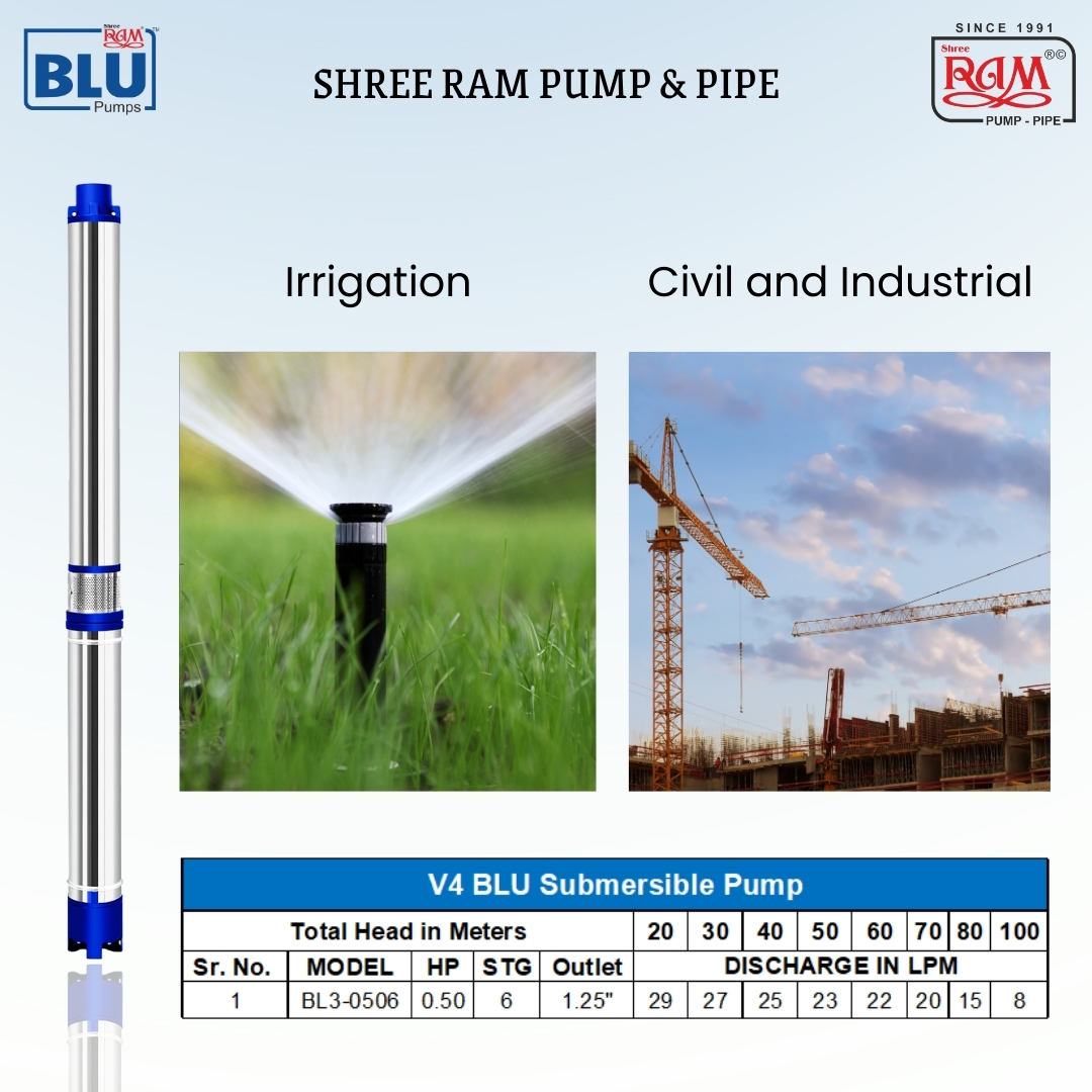 V4 BLU Submersible Pump 0.50 HP X 6 Stg Three Ø