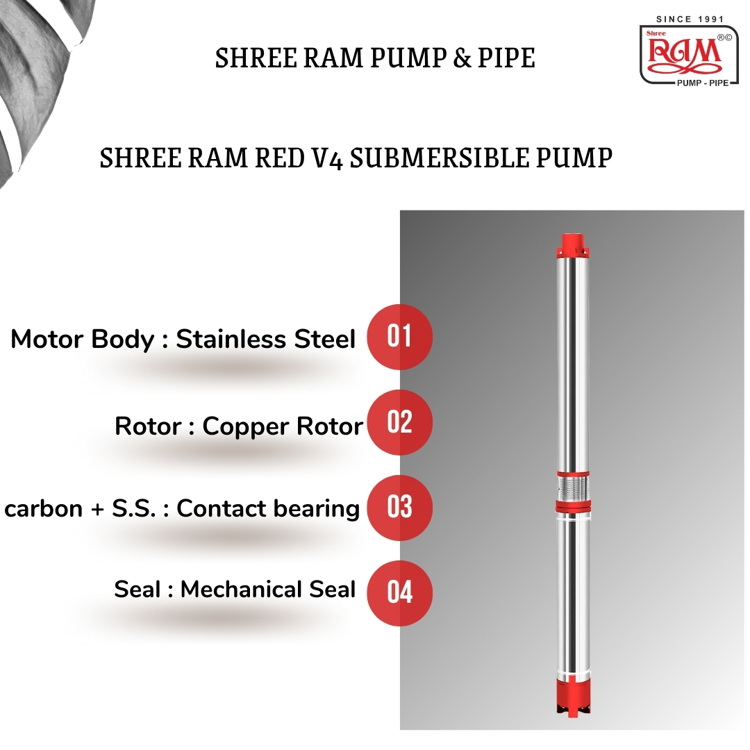 V4 RED Submersible Pump 1.50 HP X 12 Stg Single Ø