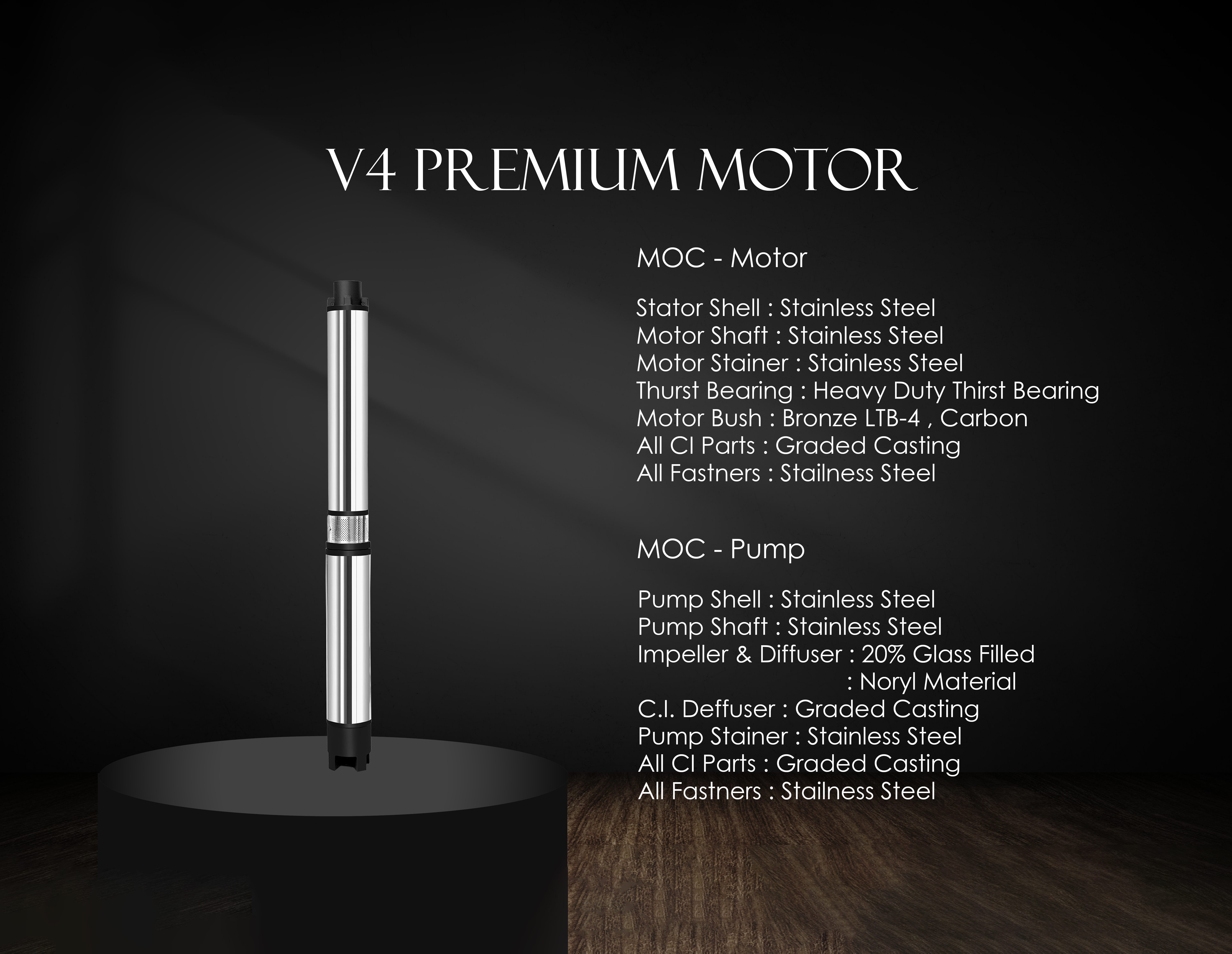 V4 0.5 HP X 8 STG Premium Motor (Out-1.25") (S) Prithvi
