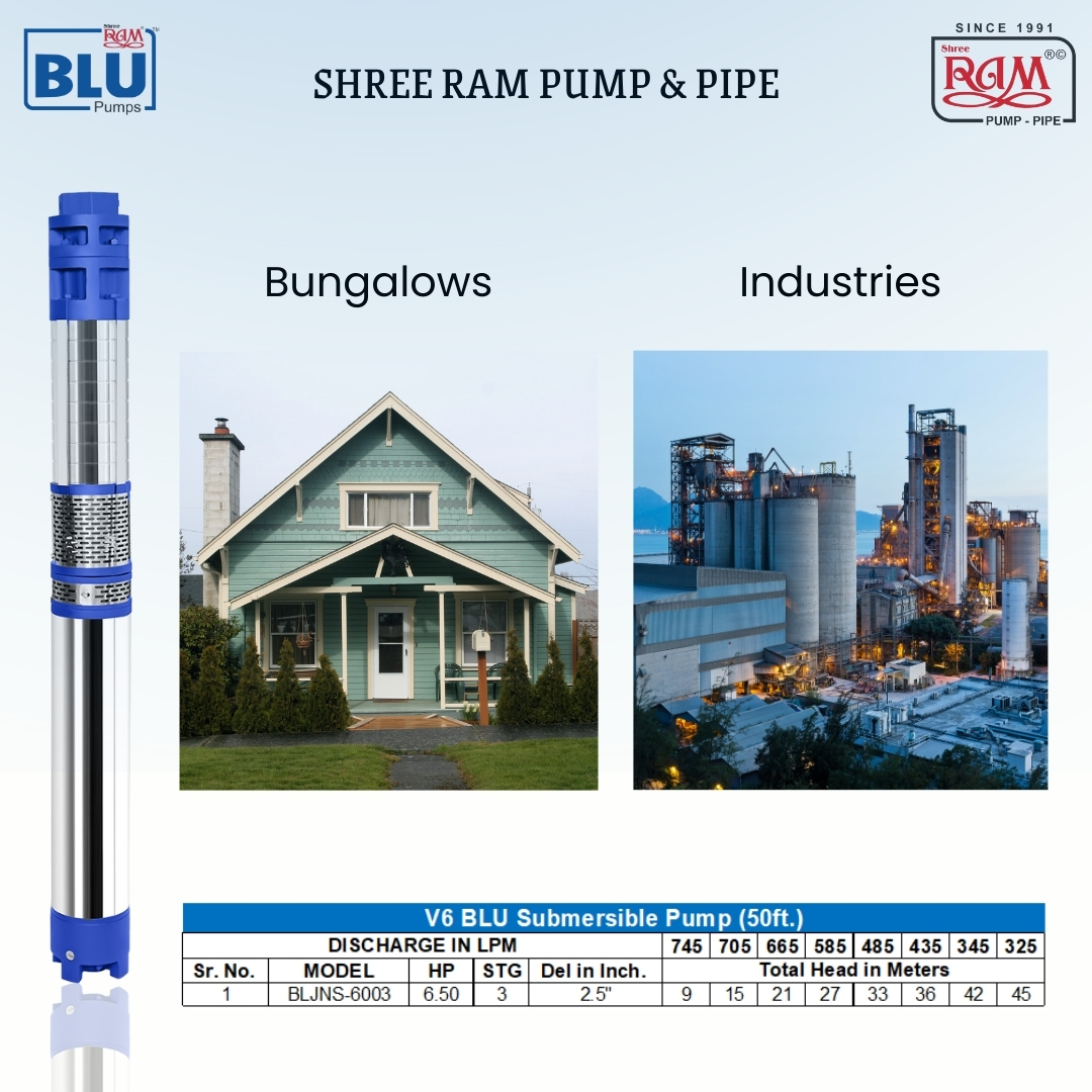 V6 BLU Submersible Pump 6.50 HP X 3 Stg (50ft.)