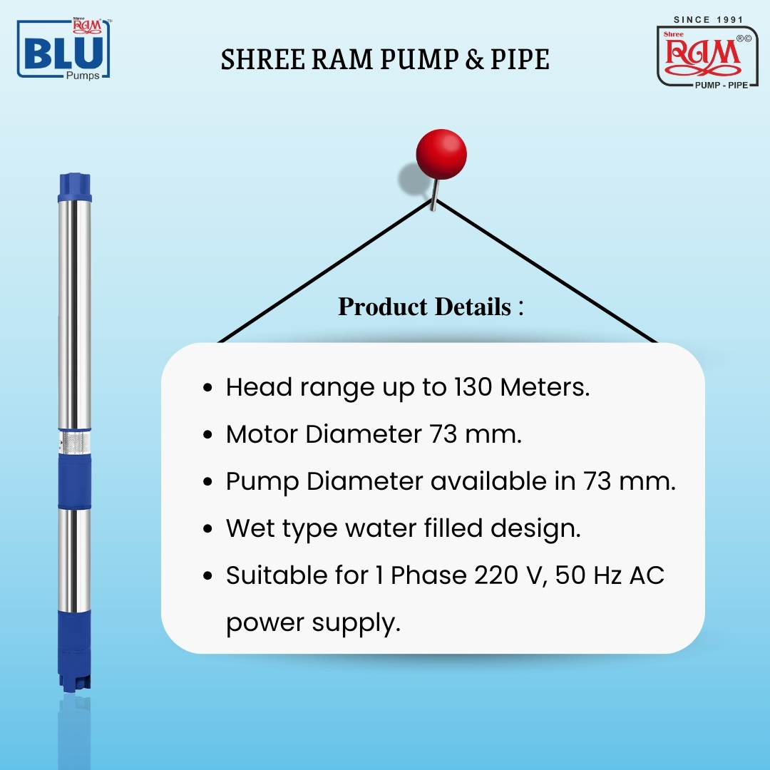 V3 BLU Submersible Pump 0.50 HP X 10 Stg Single Ø