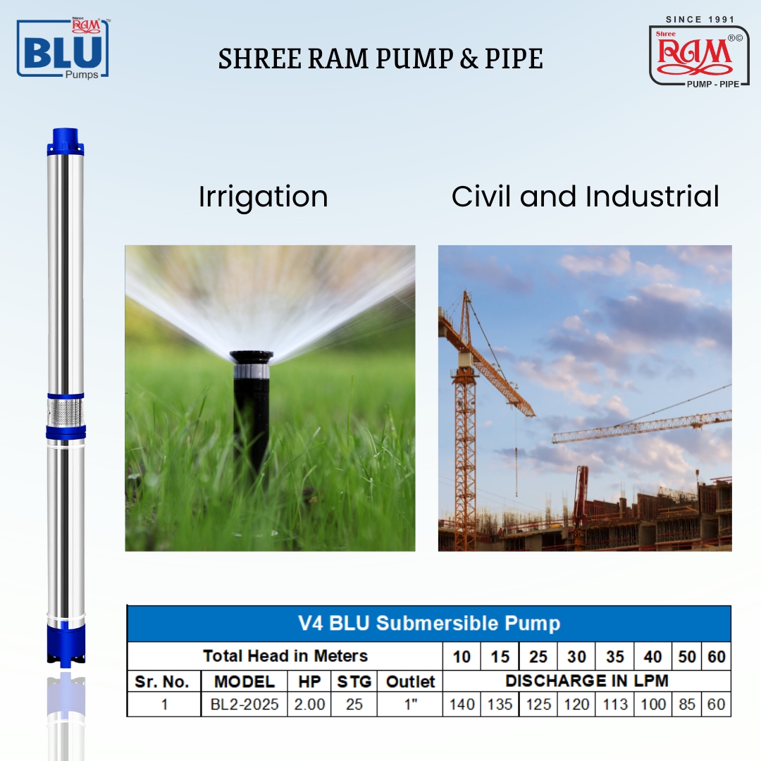 V4 BLU Submersible Pump 2.00 HP X 25 Stg Single Ø