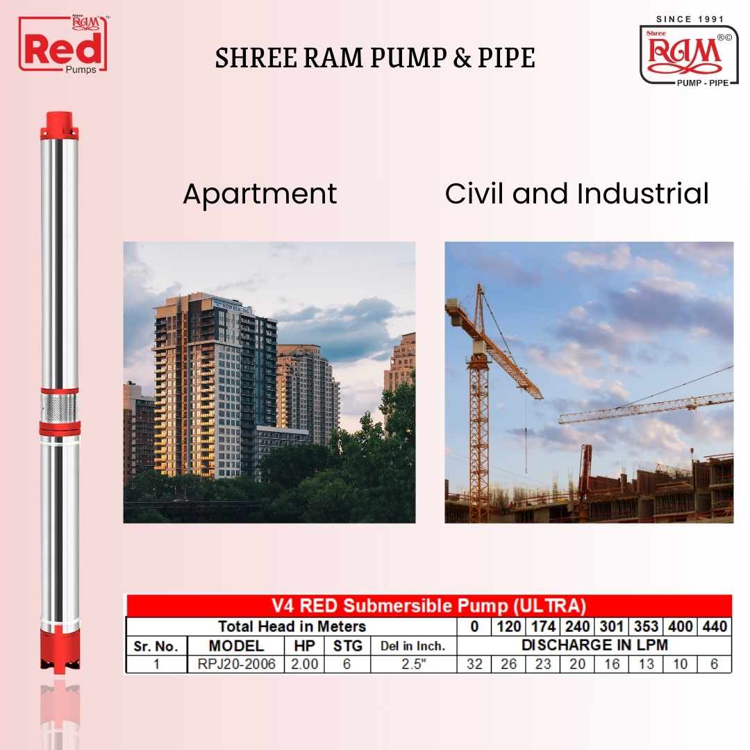 V4 RED Submersible Pump (Ultra) 2.00 HP X 6 Stg Single Ø