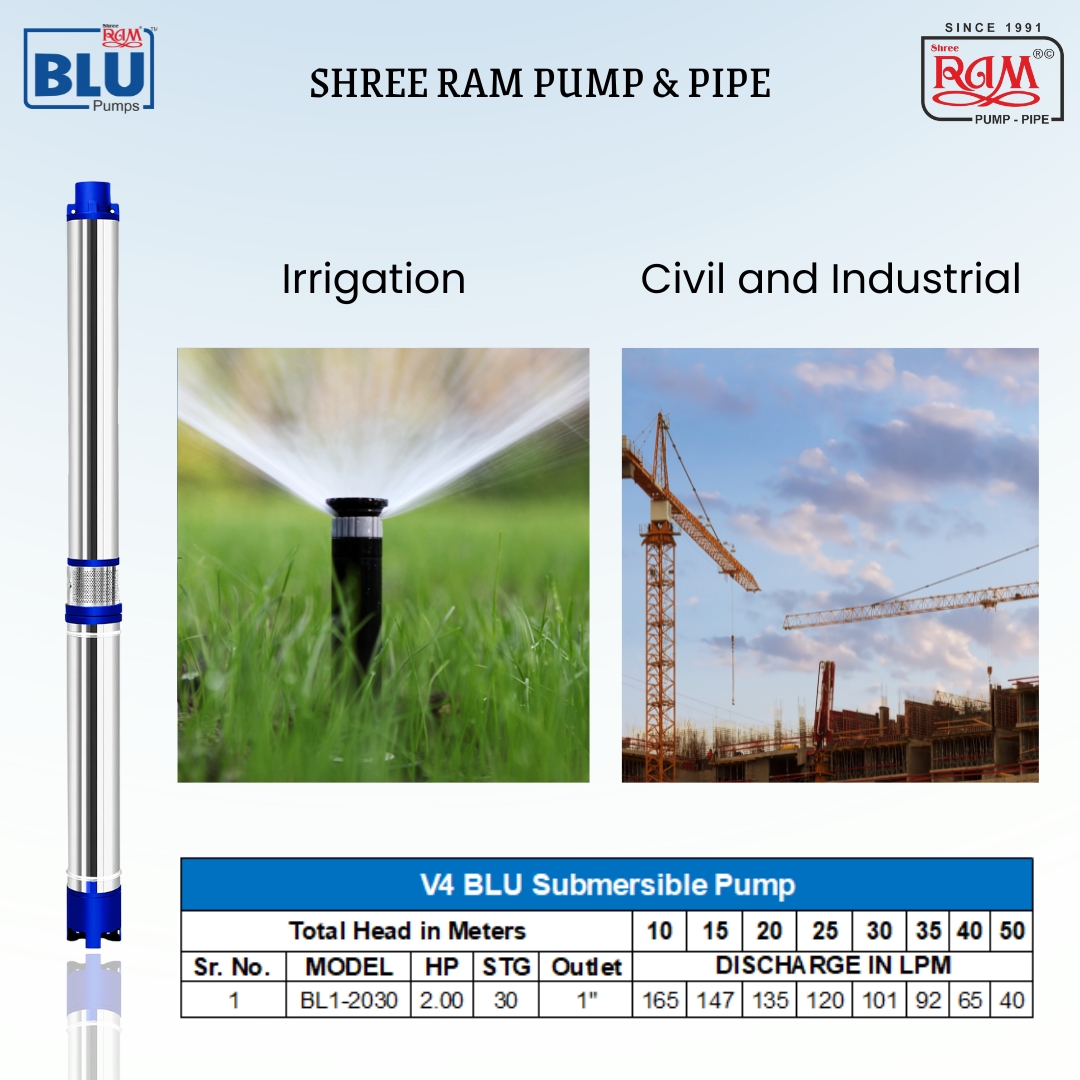 V4 BLU Submersible Pump 2.00 HP X 30 Stg Single Ø