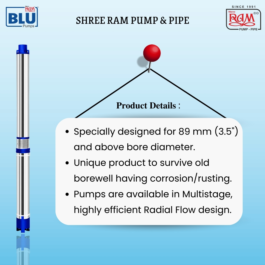 V4 BLU Submersible Pump 2.00 HP X 6 Stg Single Ø