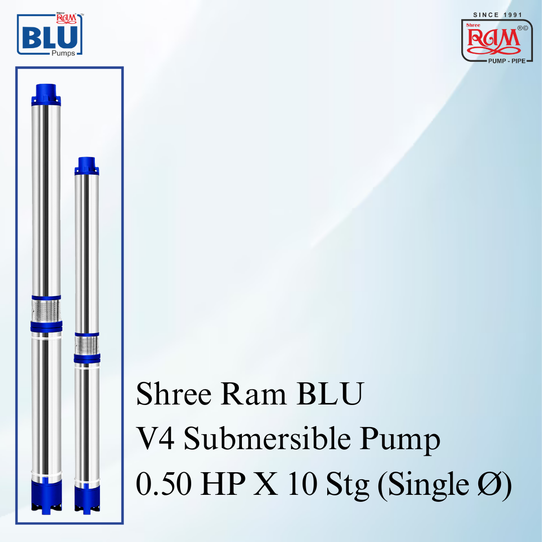 V4 BLU Submersible Pump 0.50 HP X 10 Stg Single Ø