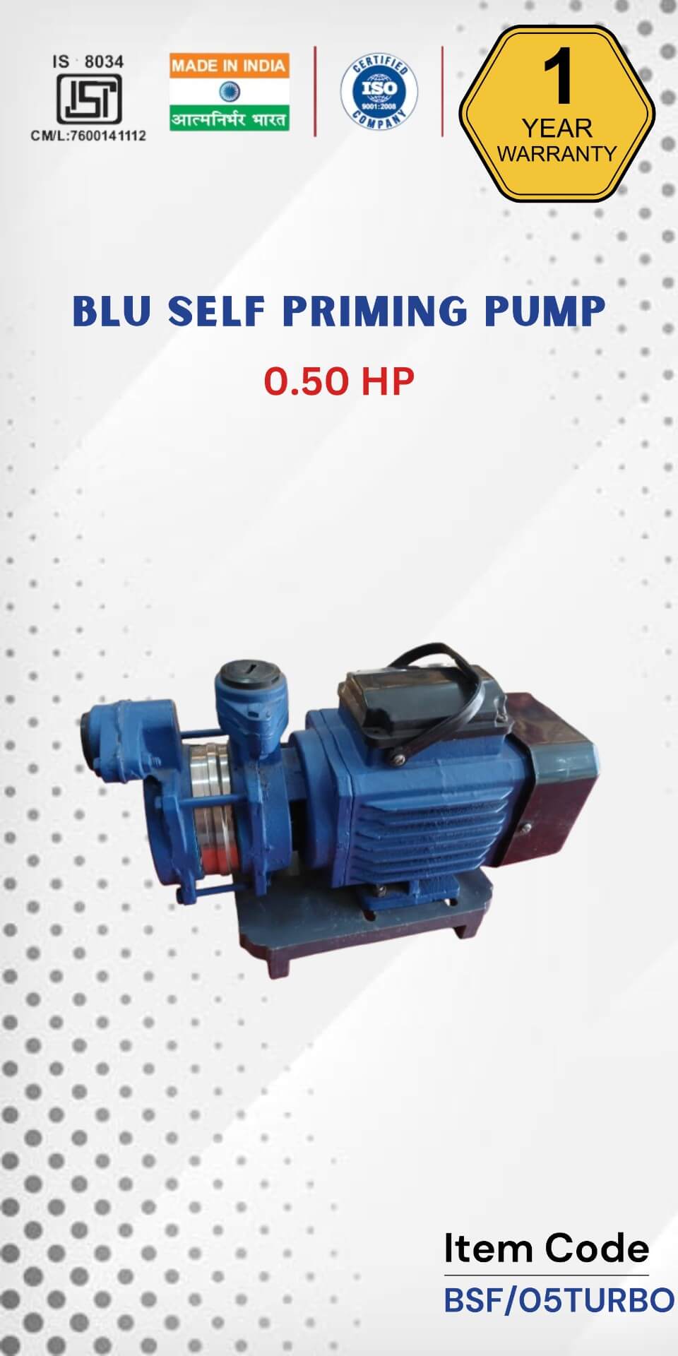 BLU Self Priming Pump 0.50 HP 