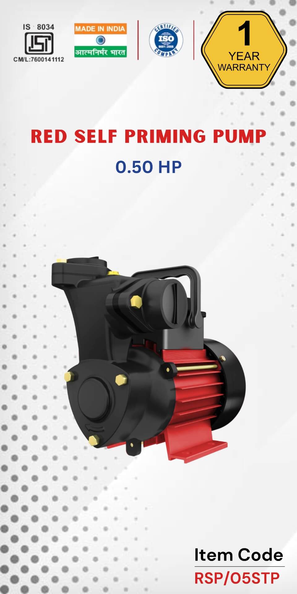 RED Self Priming Pump 0.5 HP 