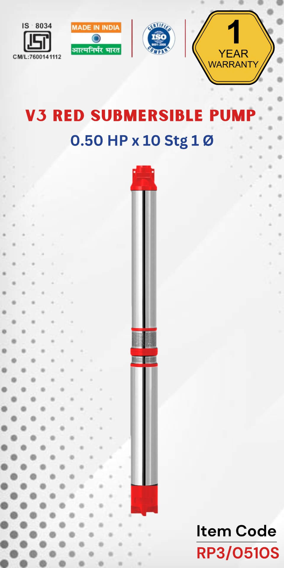 V3 RED Submersible Pump 0.50 HP X 10 Stg 1 Ø