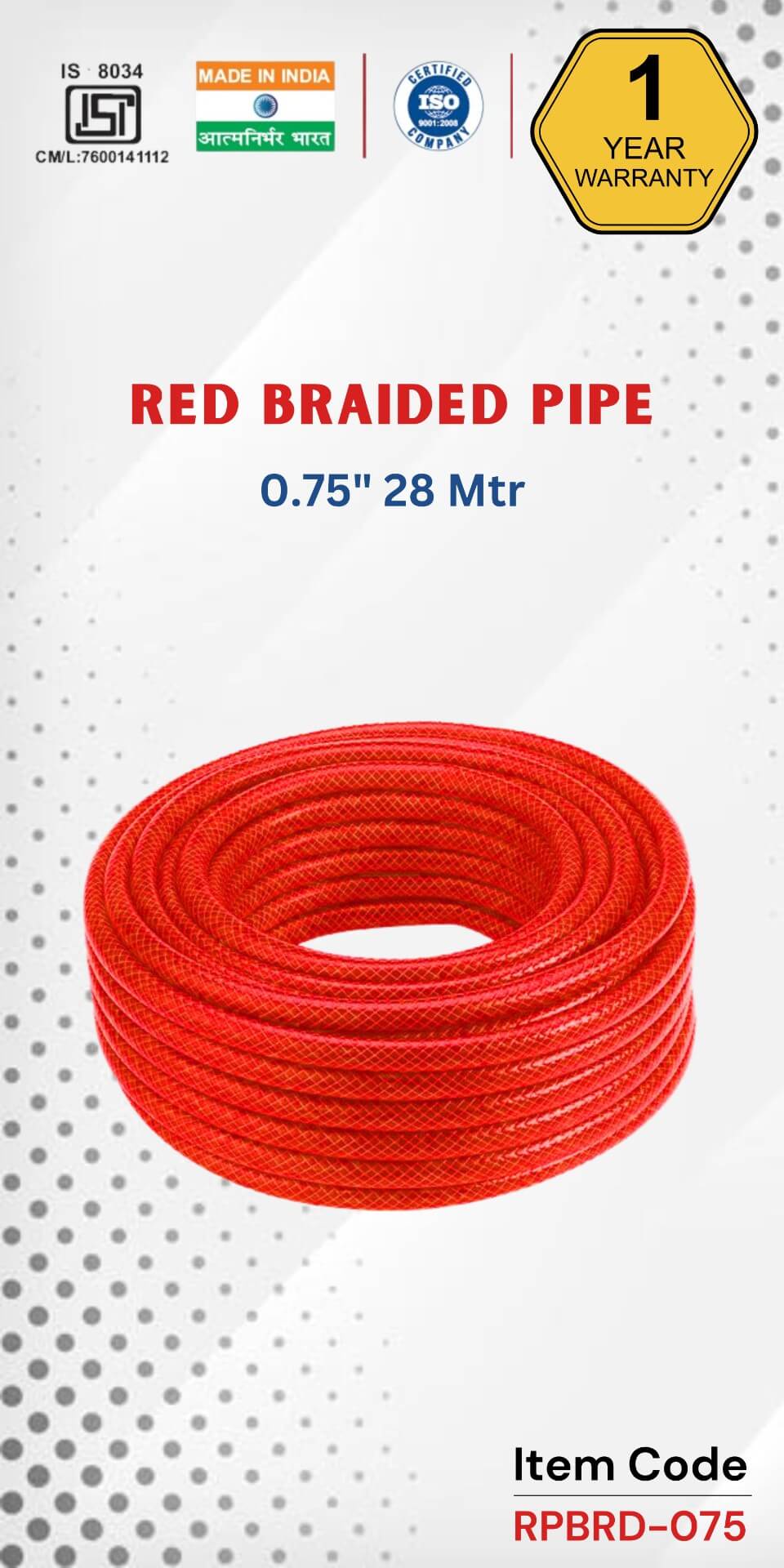 RED Braided Pipe 0.75" 28 Mtr