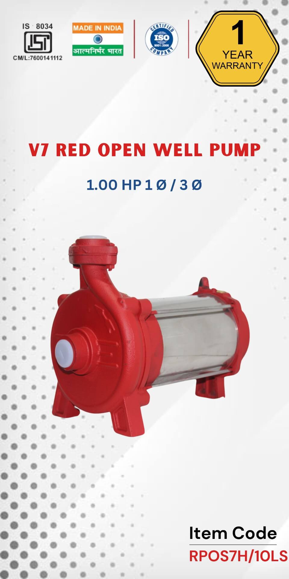  V7 RED Open Well Pump 1 HP 1 Ø / 3 Ø
