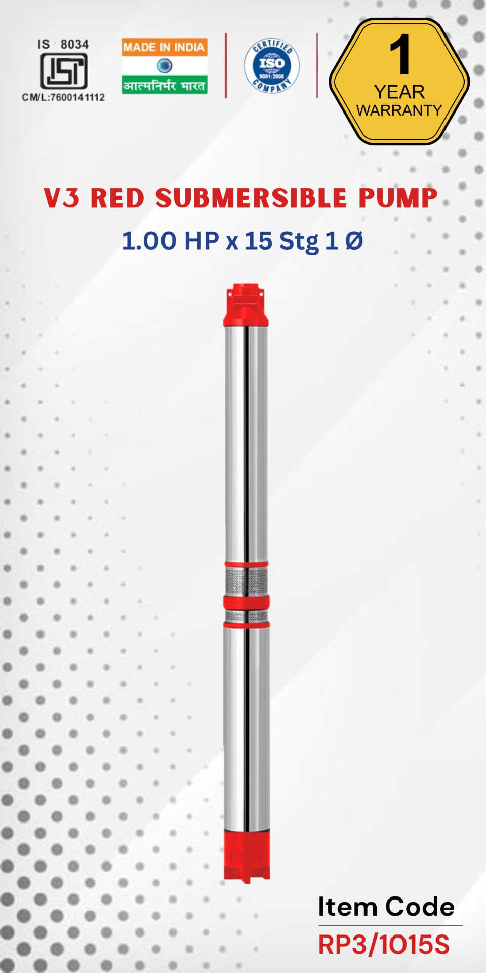 V3 RED Submersible Pump 1 HP X 15 Stg 1 Ø
