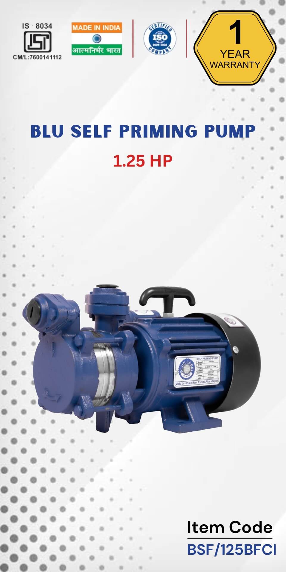 BLU Self Priming Pump 1.25 HP 