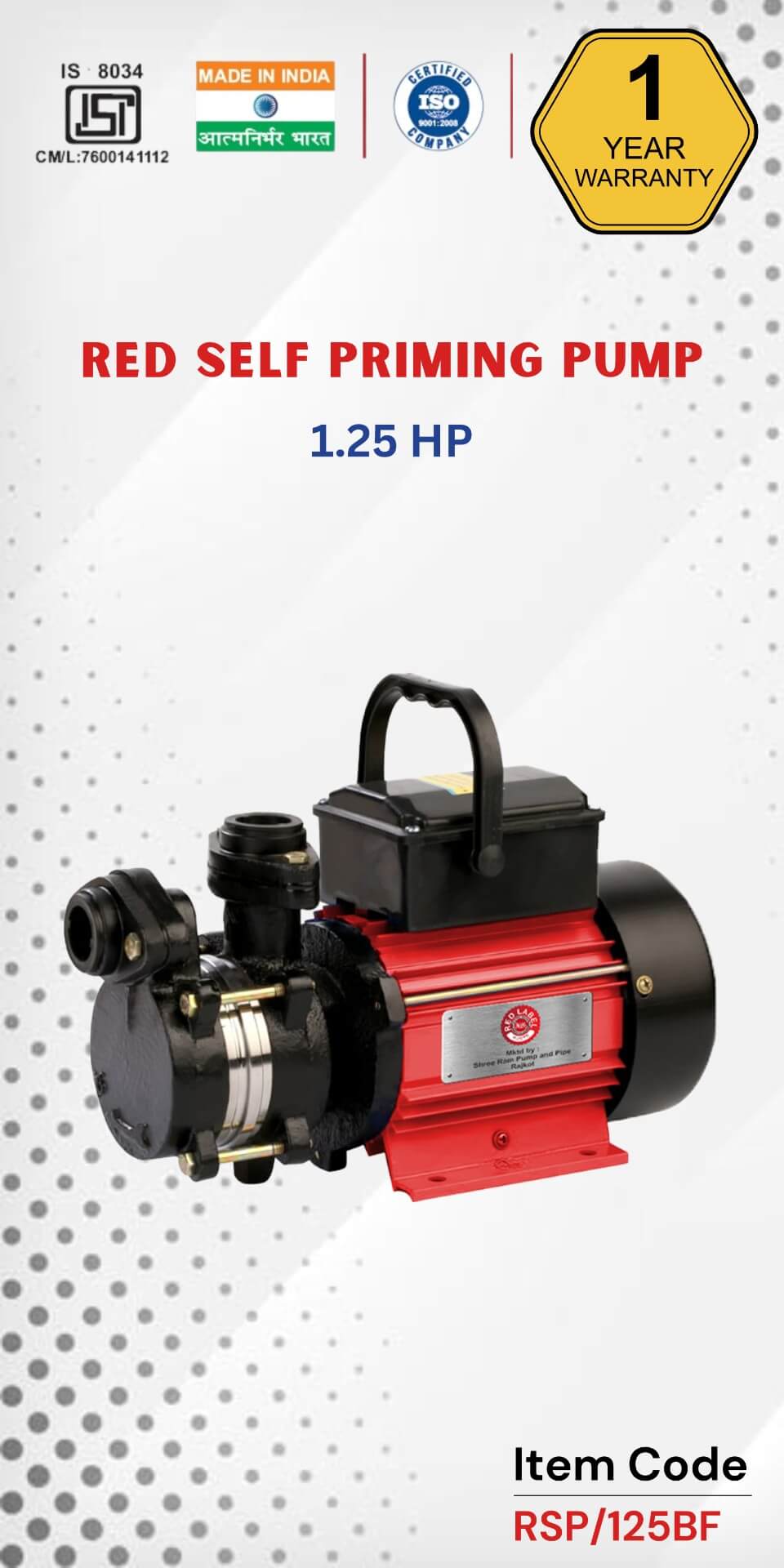 RED Self Priming Pump 1.5 HP 