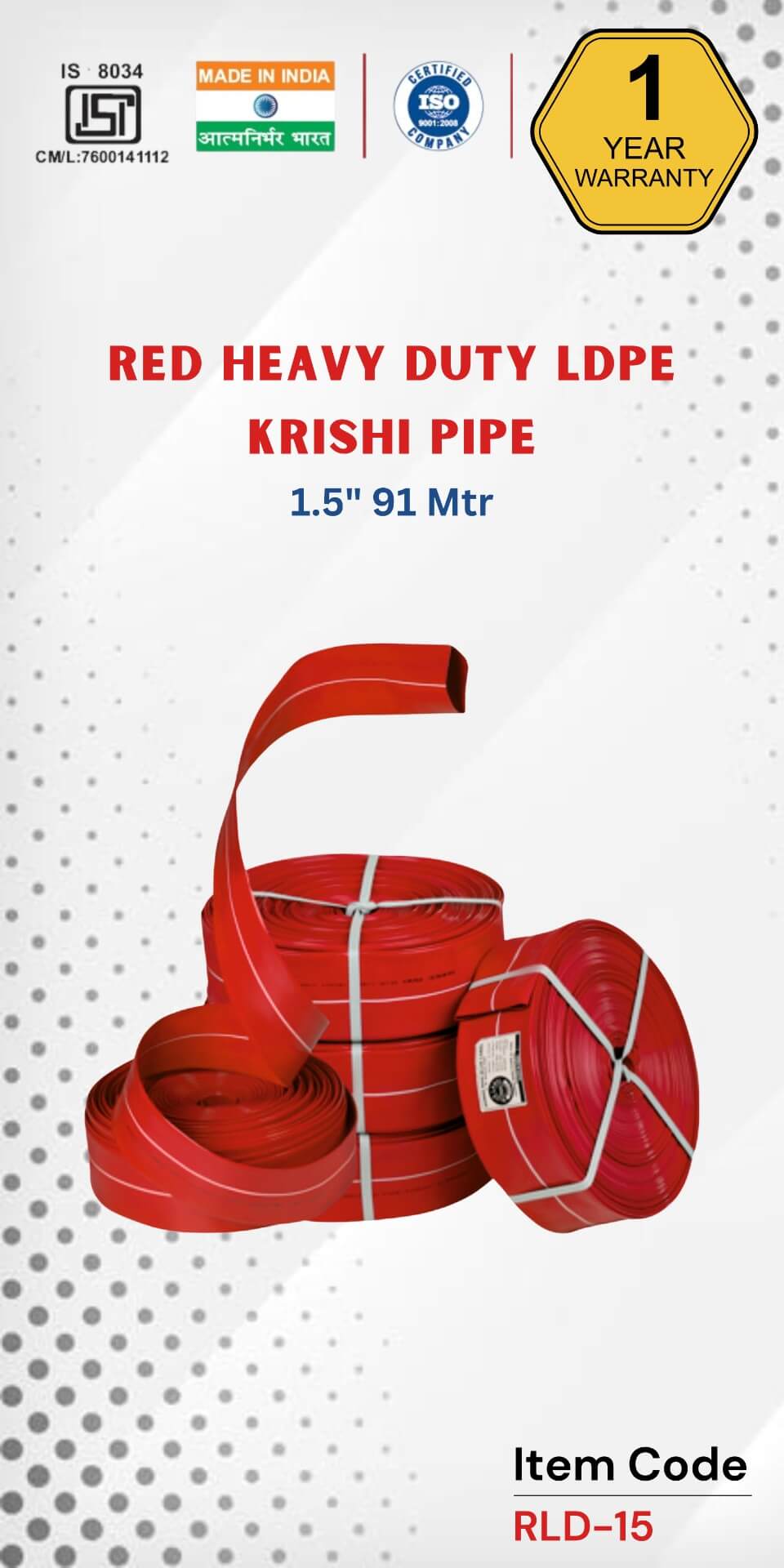RED Heavy Duty LDPE Krishi Pipe 1.5" 91 Mtr