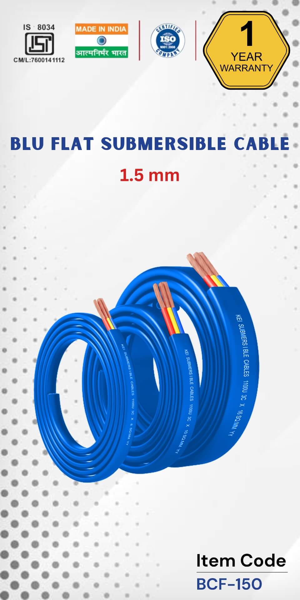 BLU Flat Submersible Cable 1.5 mm 
