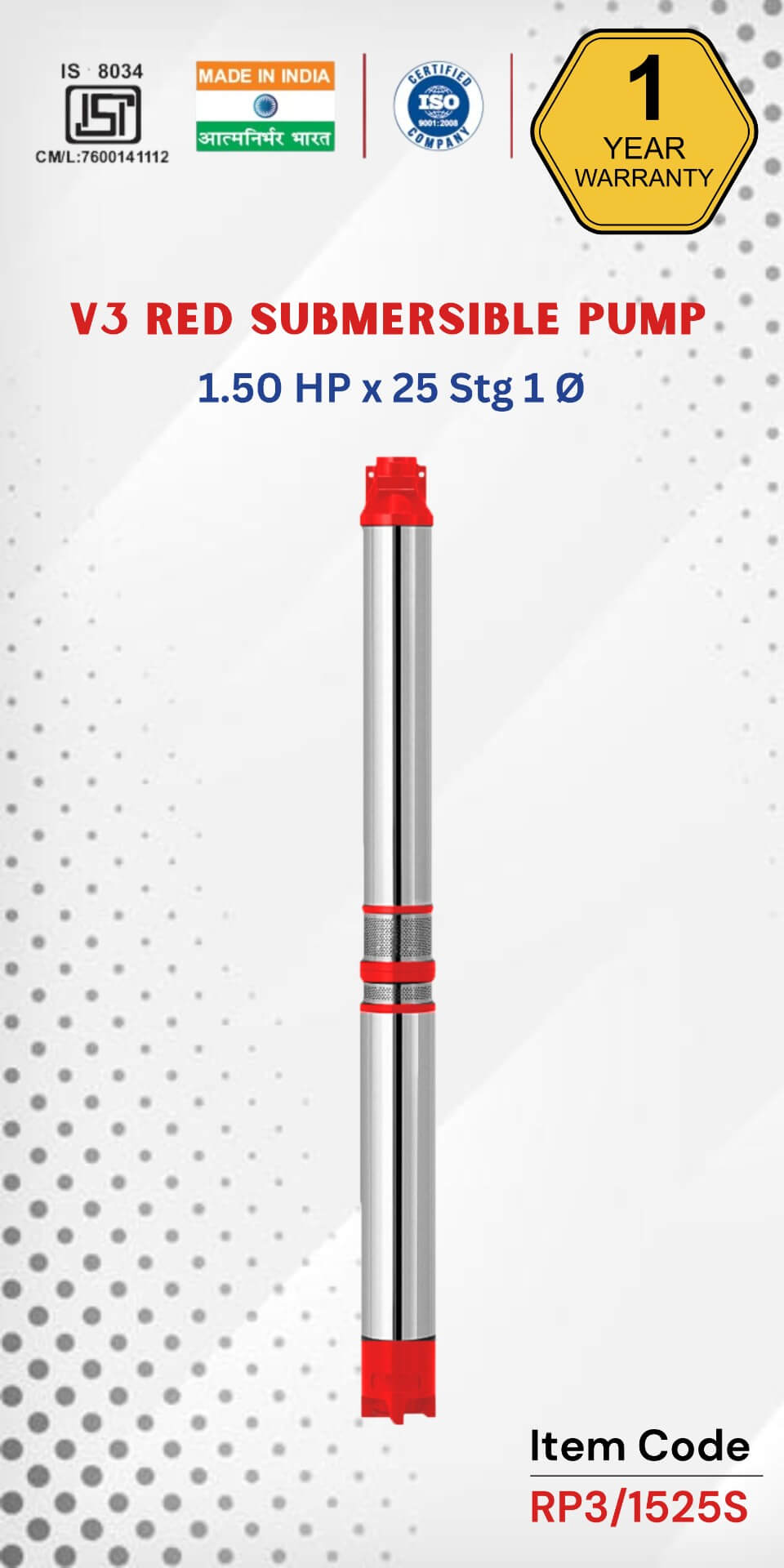 V3 RED Submersible Pump 1.5 HP X 25 Stg 1 Ø