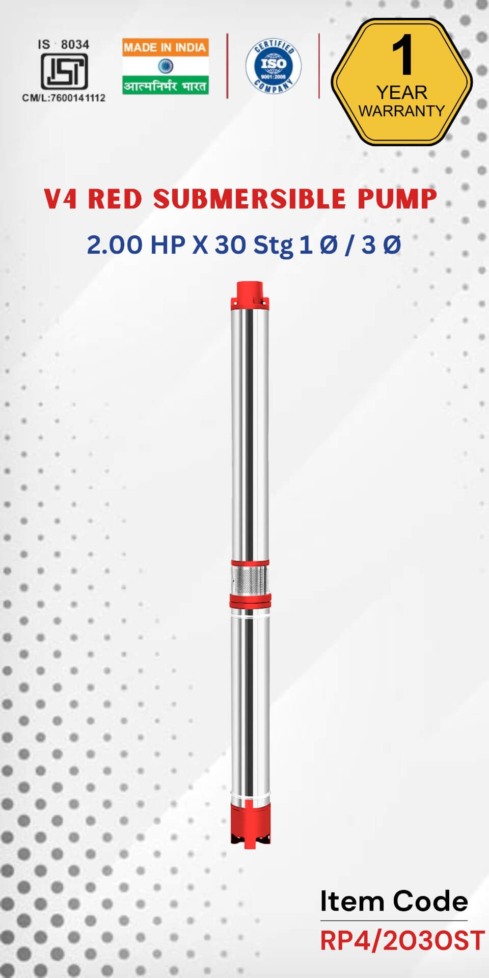 V4 RED Submersible Pump 2 HP X 30 Stg 1 Ø / 3 Ø