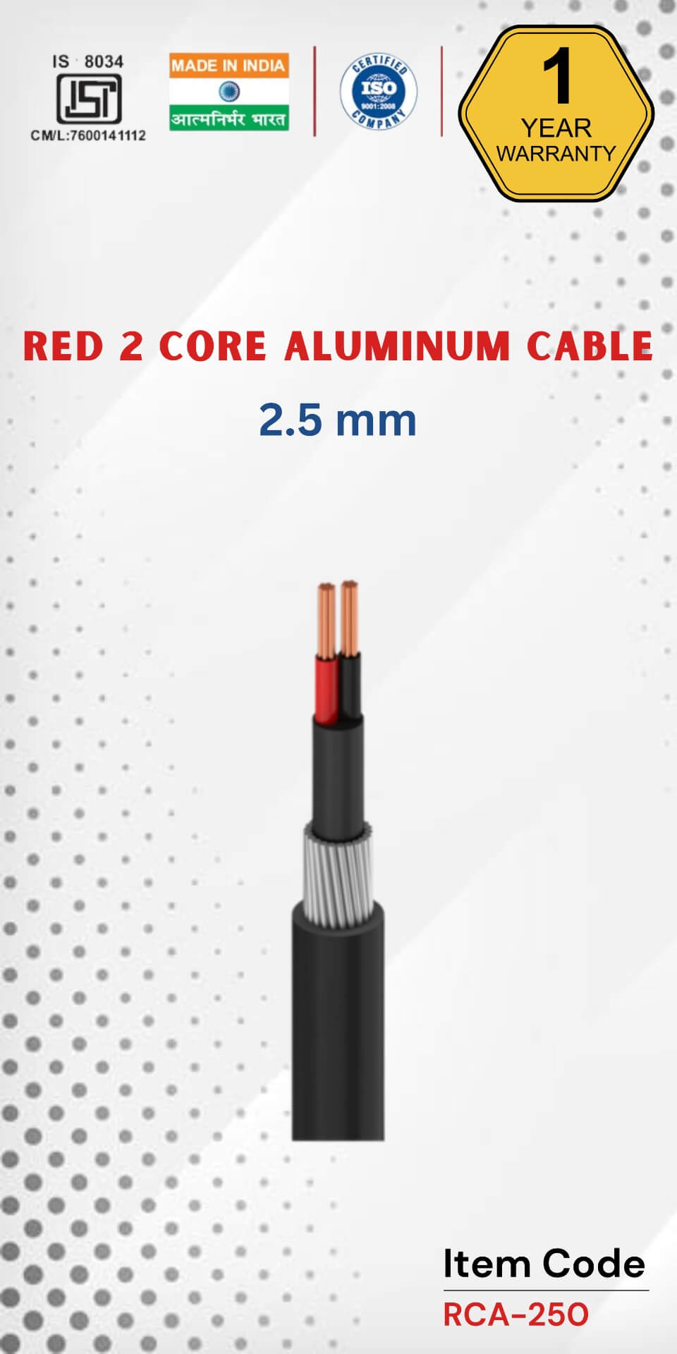 RED 2 Core Aluminum Cable 2.5 mm 