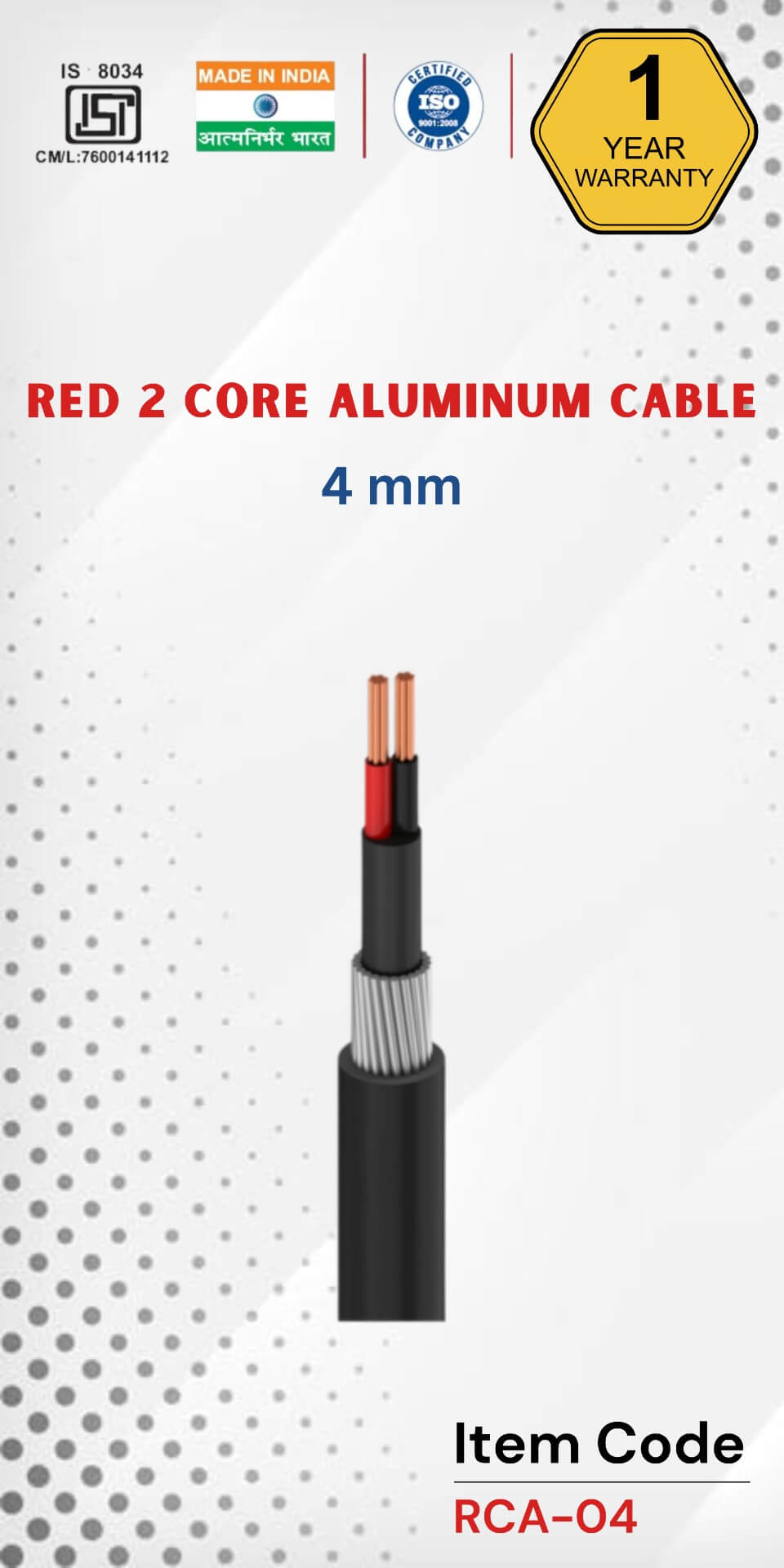 RED 2 Core Aluminum Cable 4 mm 