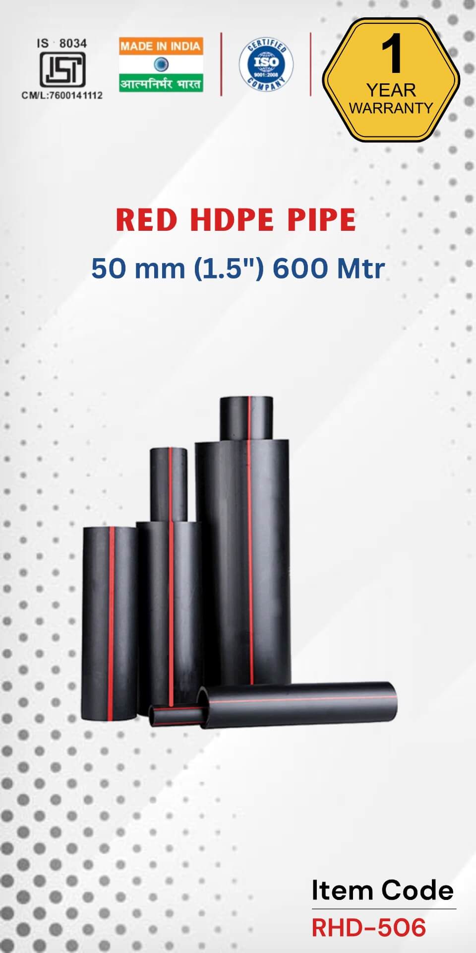 RED HDPE Pipe 50 mm (1.5&quot;) 600 Mtr