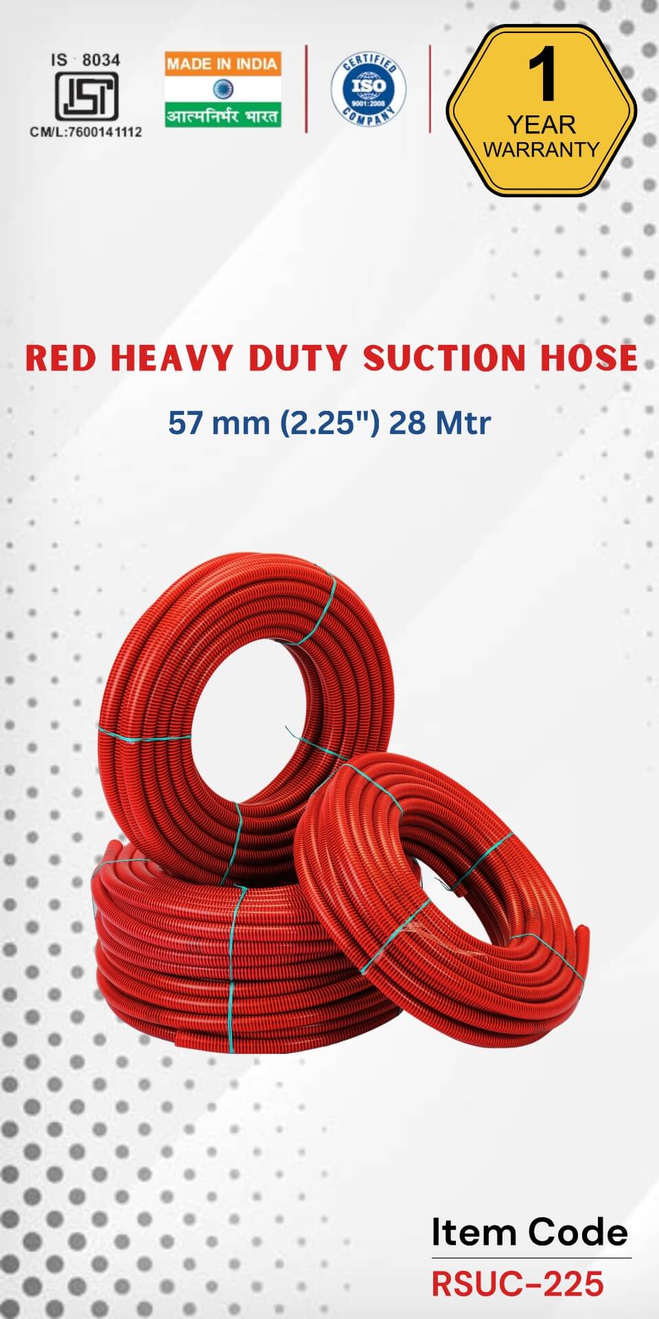 RED Heavy Duty Suction Hose 57 mm (2.25&quot;) 28 Mtr