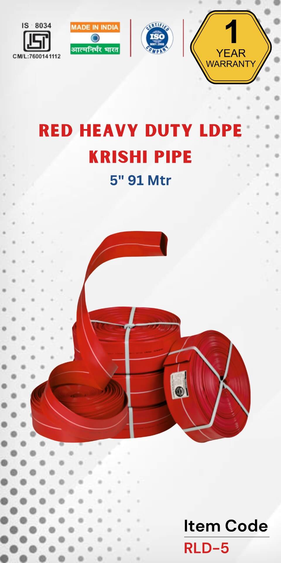 RED Heavy Duty LDPE Krishi Pipe 5" 91 Mtr