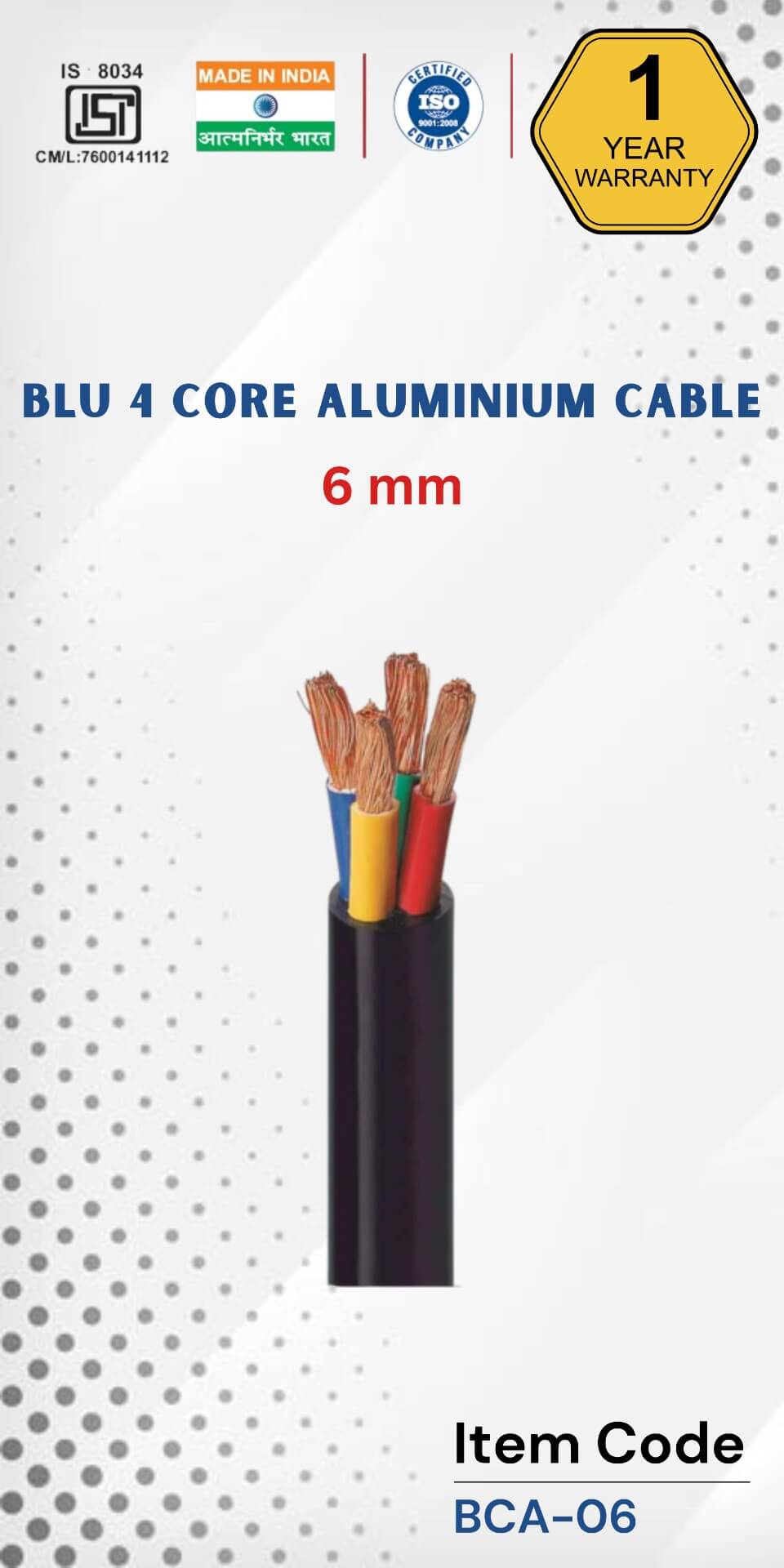 BLU 4 Core Aluminium Cable 6 mm 