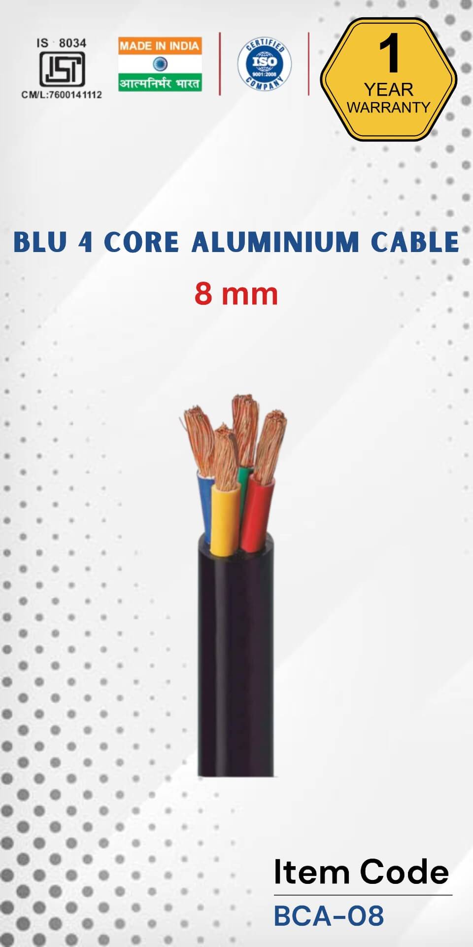 BLU 4 Core Aluminium Cable 8 mm 