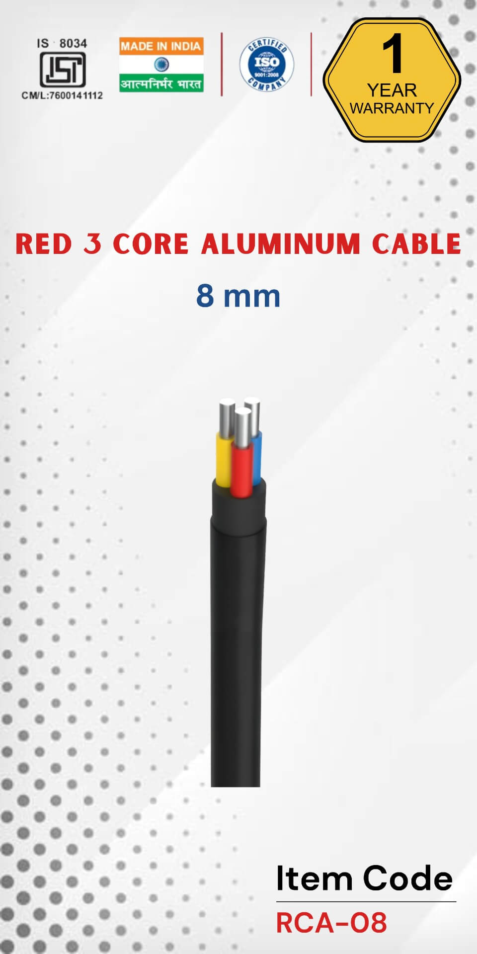 RED 2 Core Aluminum Cable 8 mm 
