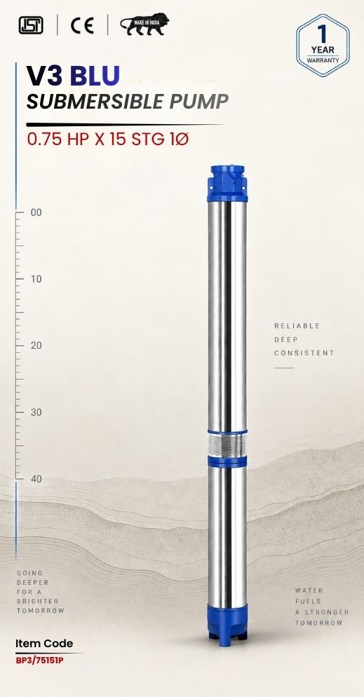 V3 BLU Submersible Pump 0.75 HP X 15 Stg 1P