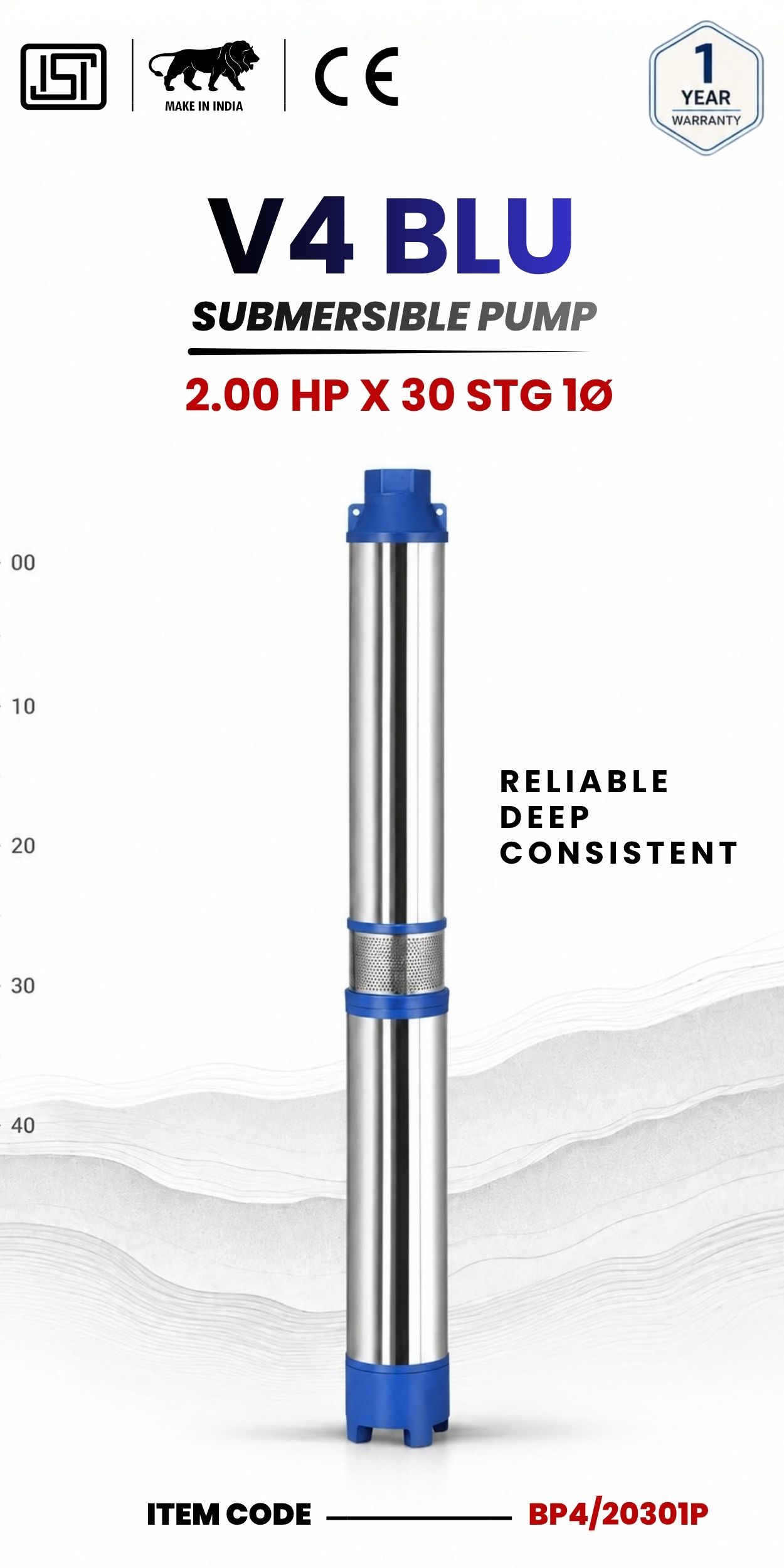 V4 BLU Submersible Pump 2.00 HP X 30 Stg 1P
