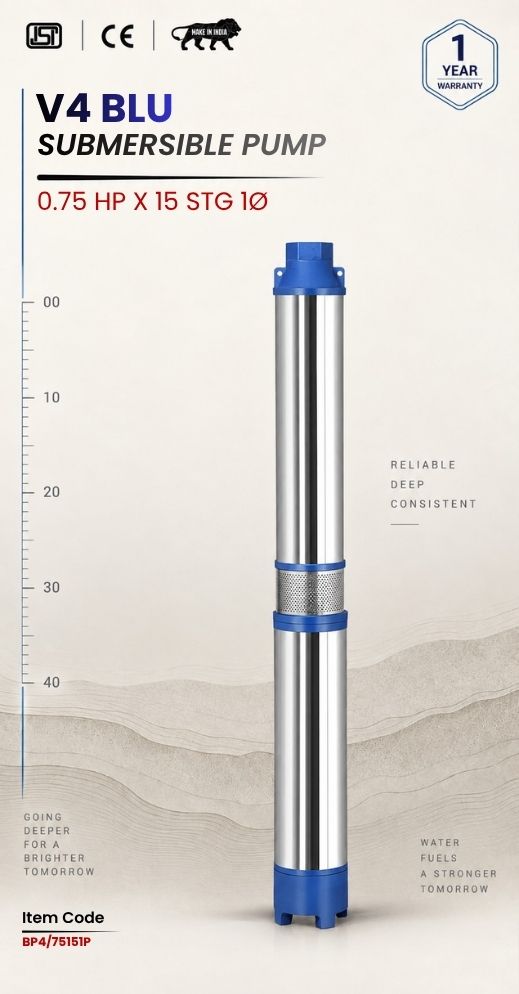 V4 BLU Submersible Pump 0.75 HP X 15 Stg 1P