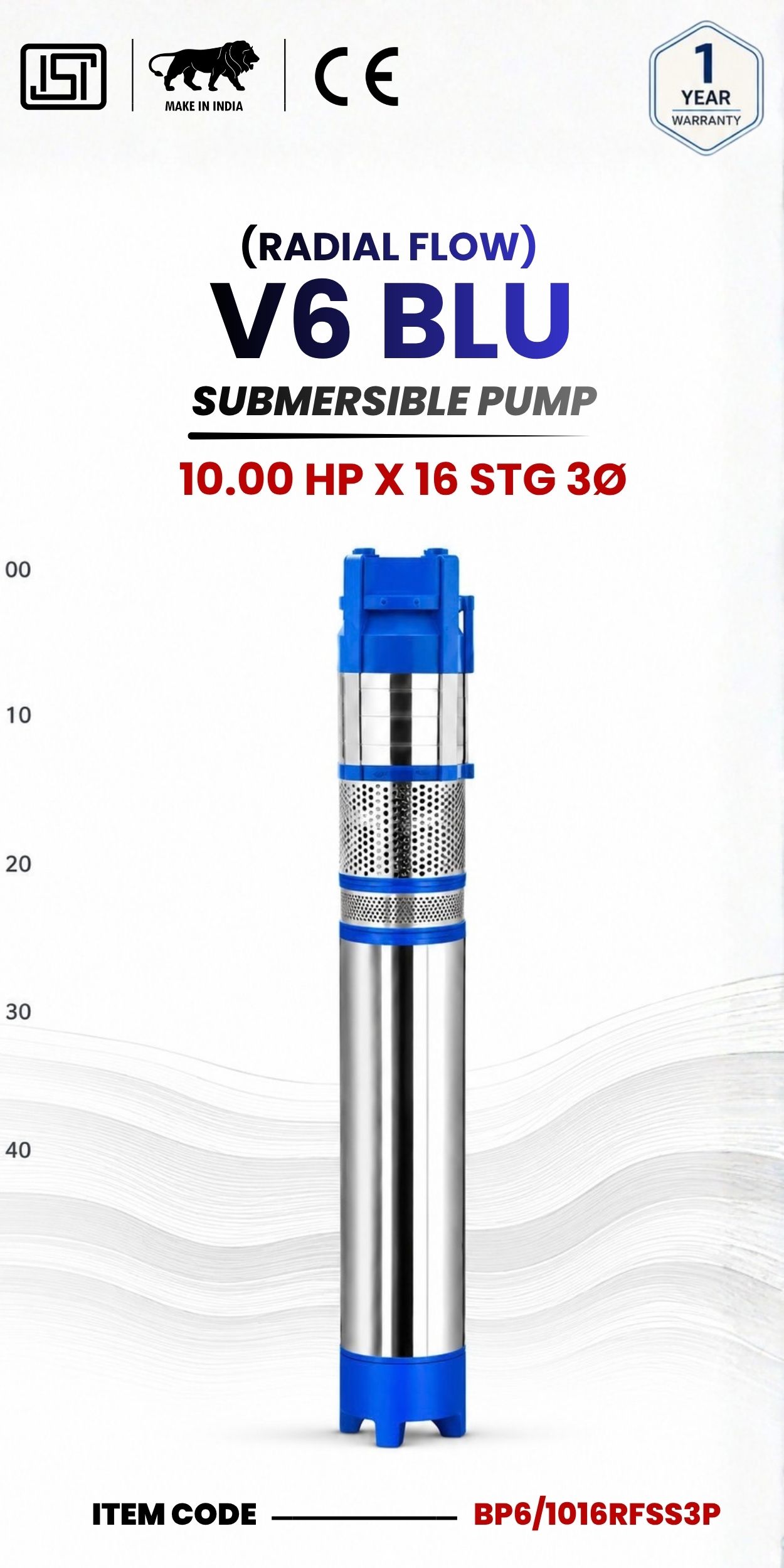 V6BLU Submersible Pump(RADIAL FLOW) 10.00 HP X 16 Stg 3P