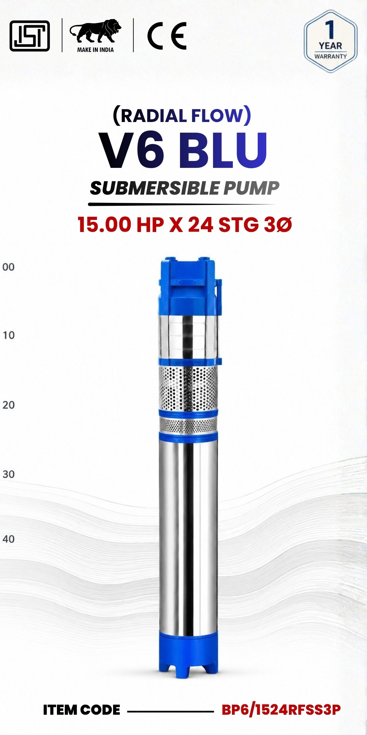 V6BLU Submersible Pump(RADIAL FLOW) 15.00 HP X 24 Stg 3P