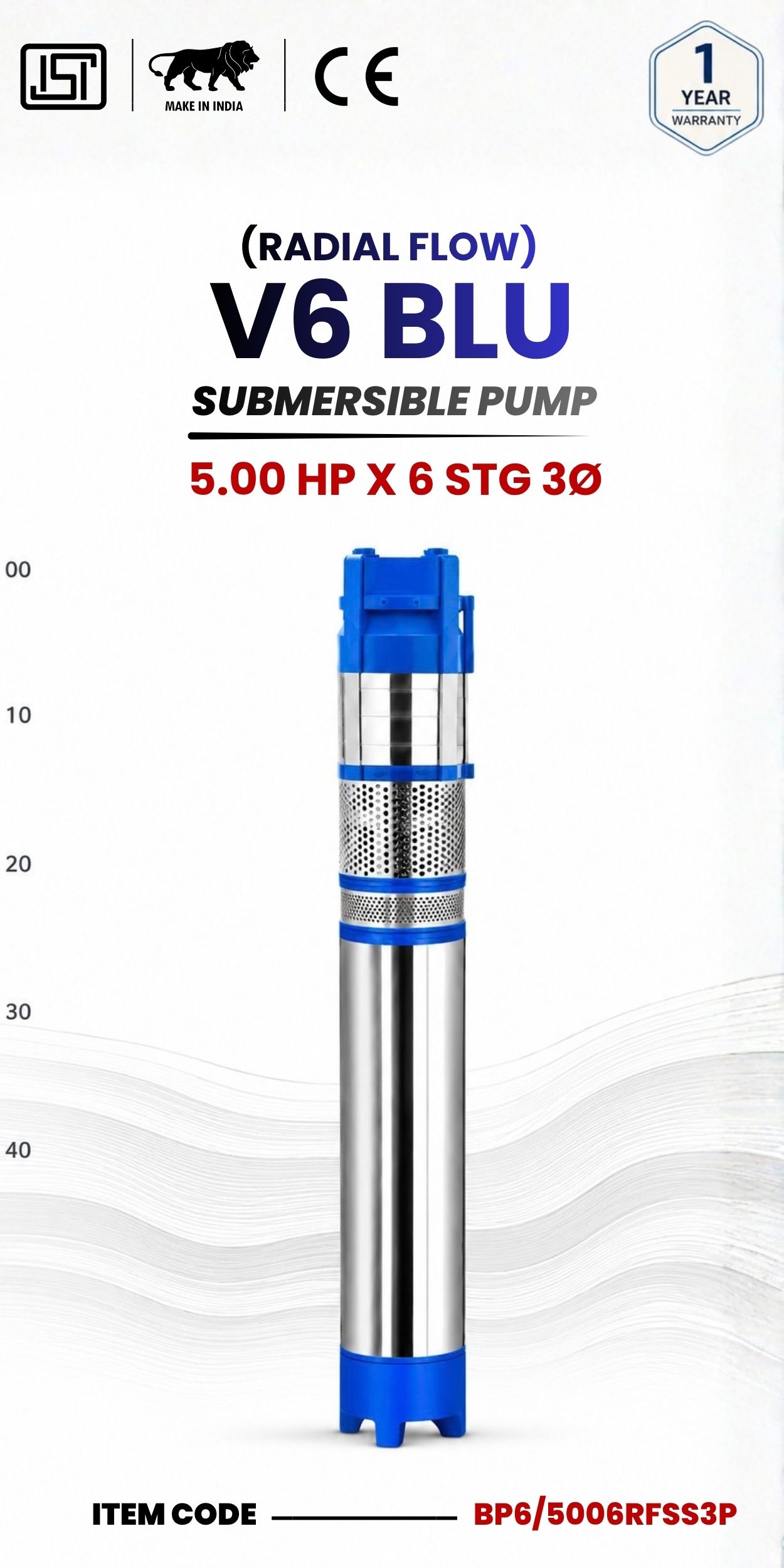 V6BLU Submersible Pump(RADIAL FLOW) 5.00 HP X 6 Stg 3P