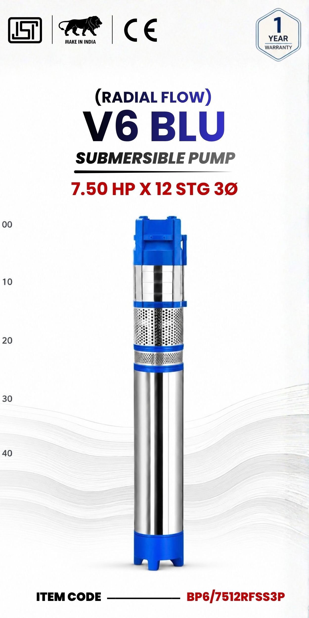 V6BLU Submersible Pump(RADIAL FLOW) 7.50 HP X 12 Stg 3P