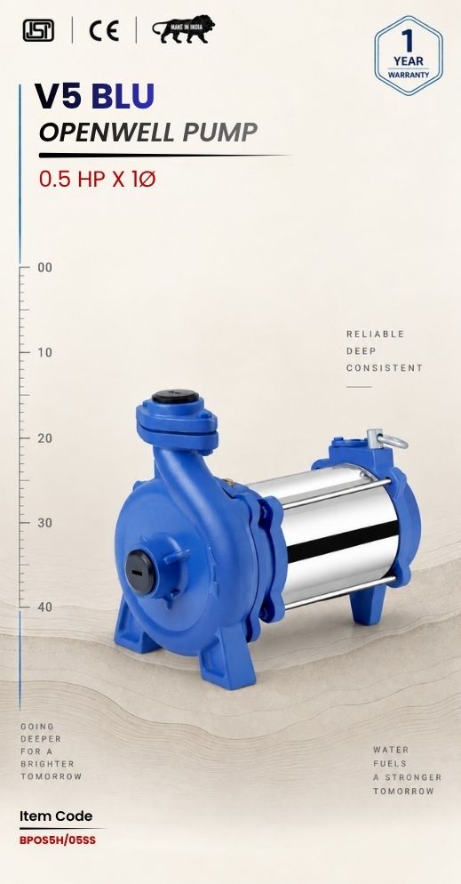 V5 BLU Domestic Open Well Submersible Pump (SS Body) 0.5 HP X  Stg 1P