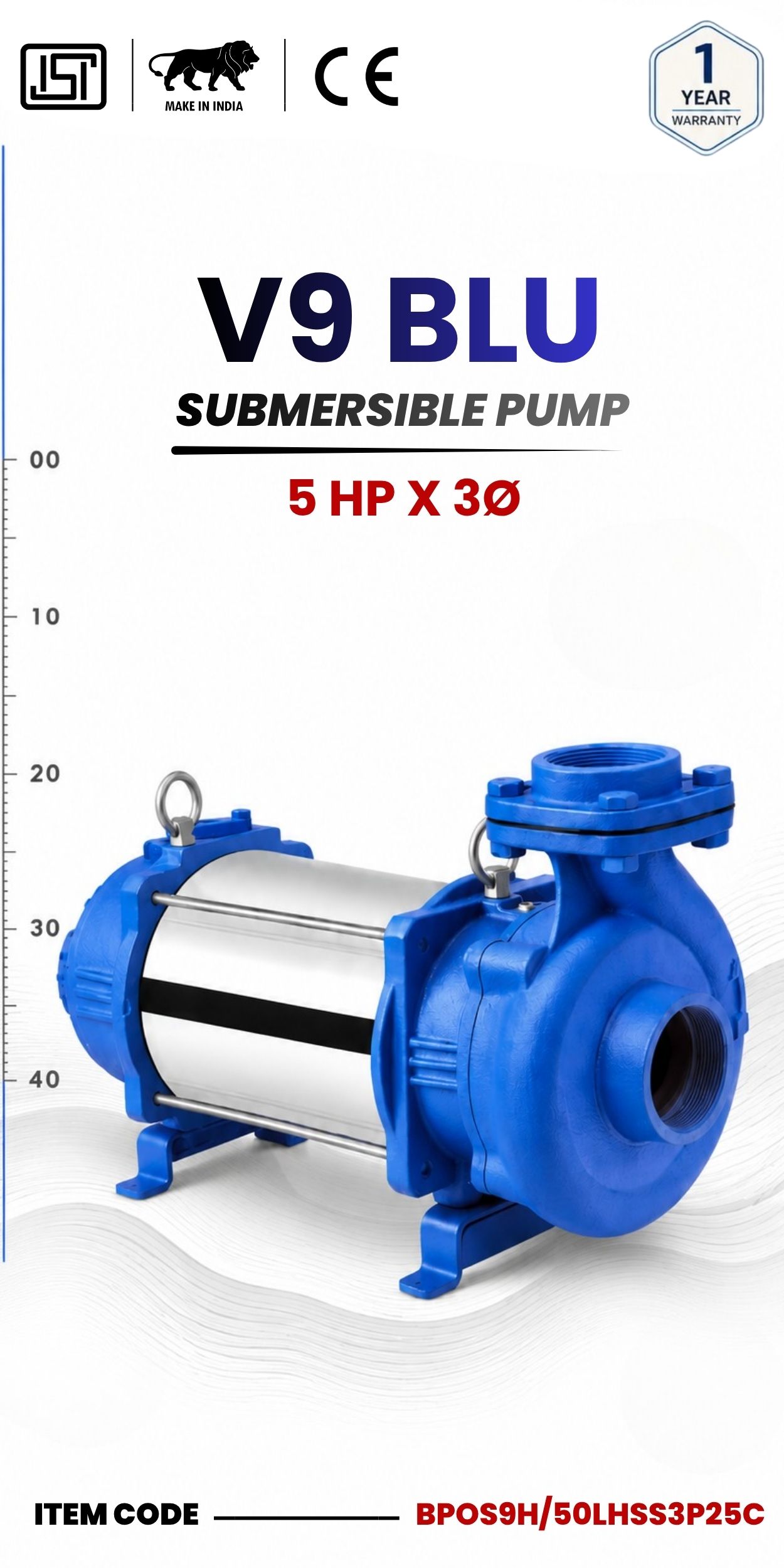 V9 BLU Horizontal Open Well Submersible Pump (SS Body) 5 HP X 3P