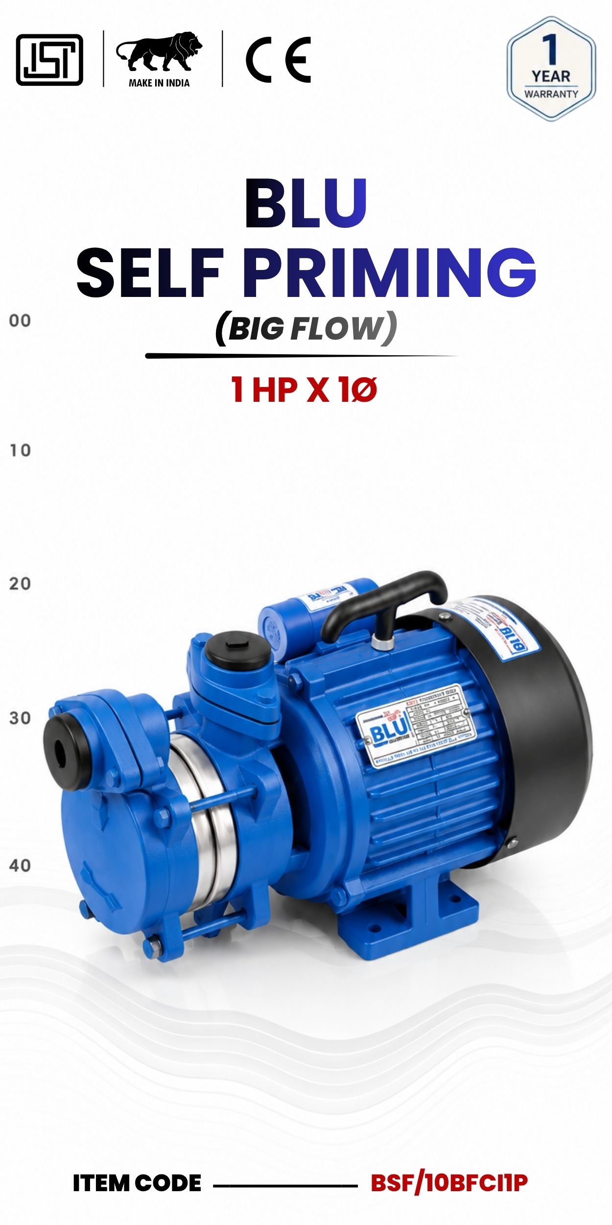 BLU Self Priming Pump 1 HP X  Stg 1p