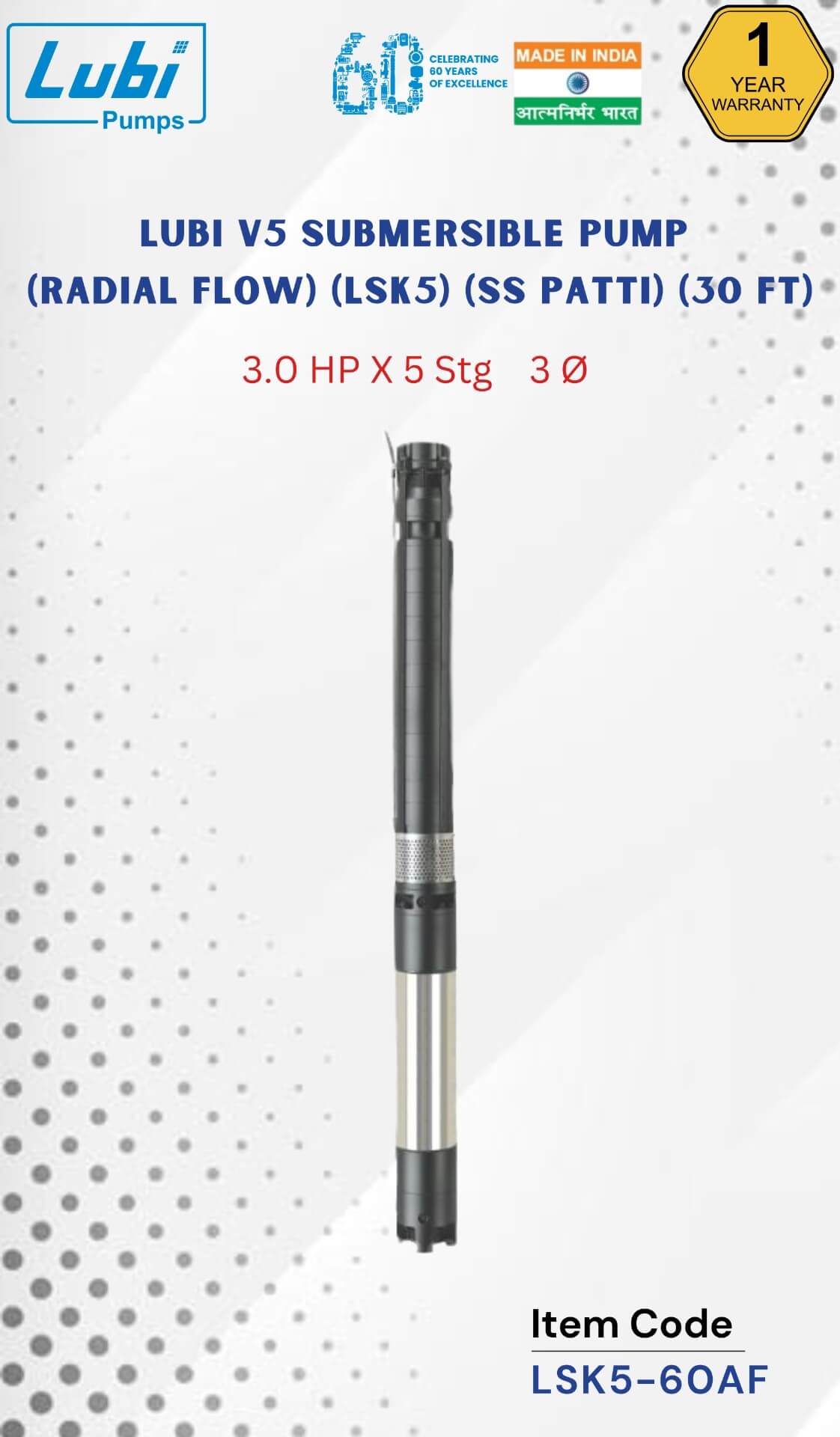 LUBI V5 Submersible Pump (LSK5) 3.00 HP X 5 Stage