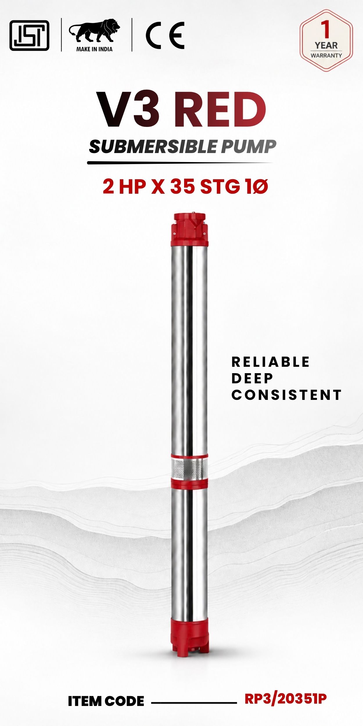 V3 RED Submersible Pump 2 HP X 35 Stg 1P