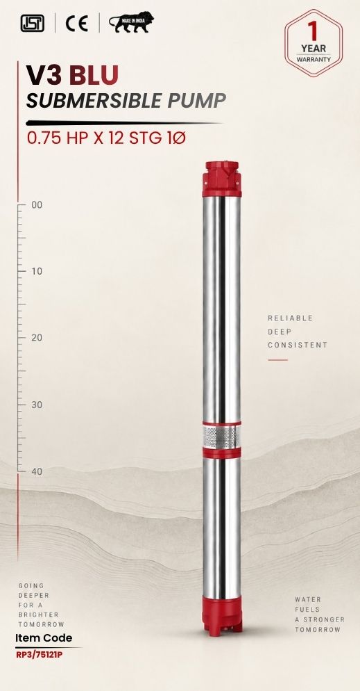V3 RED Submersible Pump 0.75 HP X 12 Stg 1P