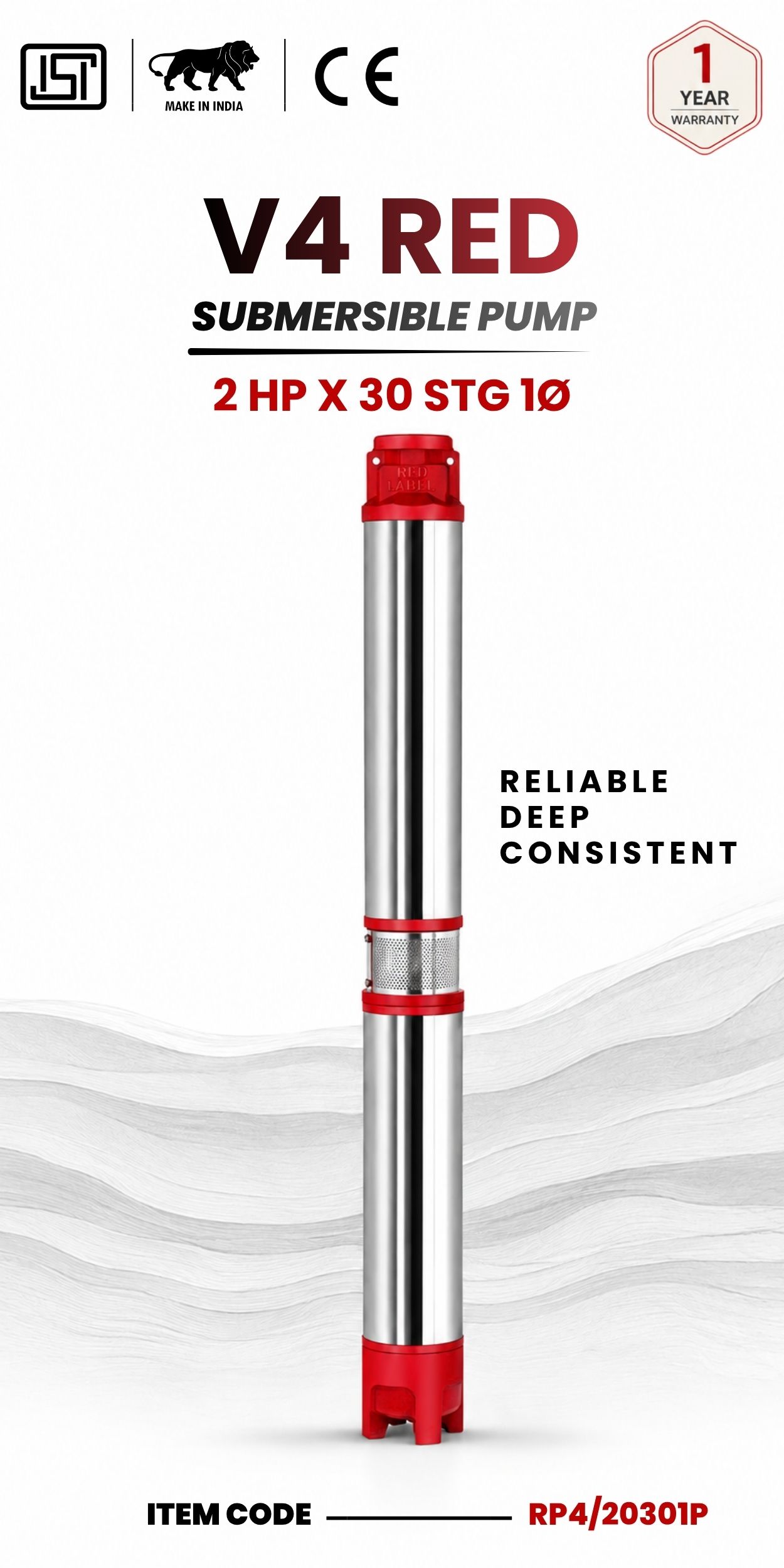 V4 RED Submersible Pump 2 HP X 30 Stg 1P