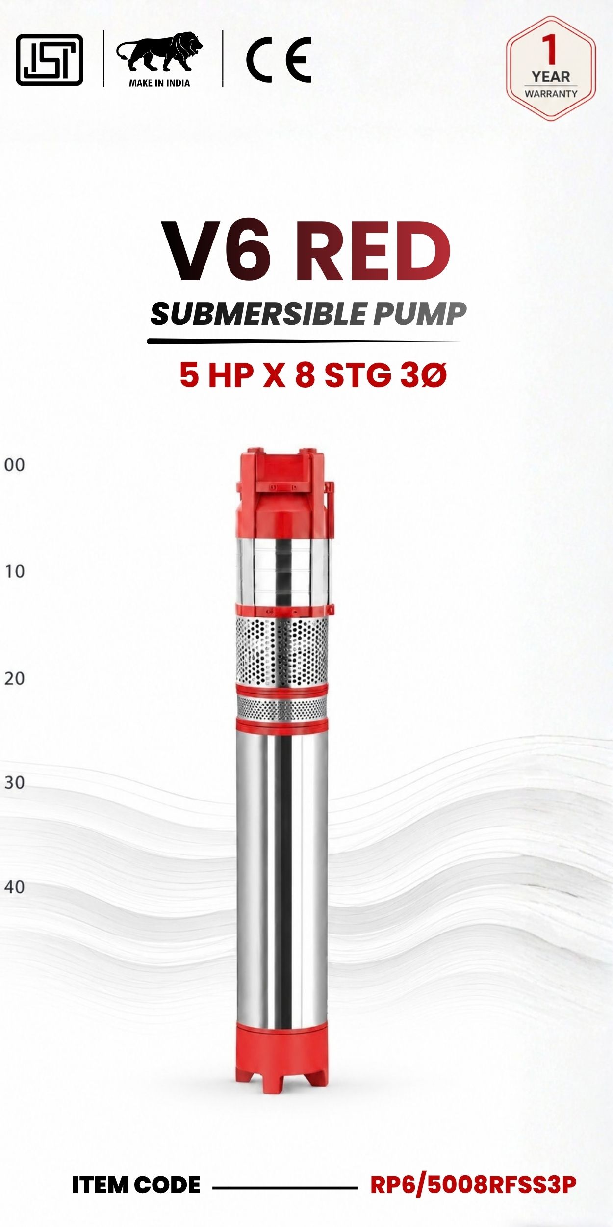 V6 RED Submersible Pump 5 HP X 8 Stg 3P