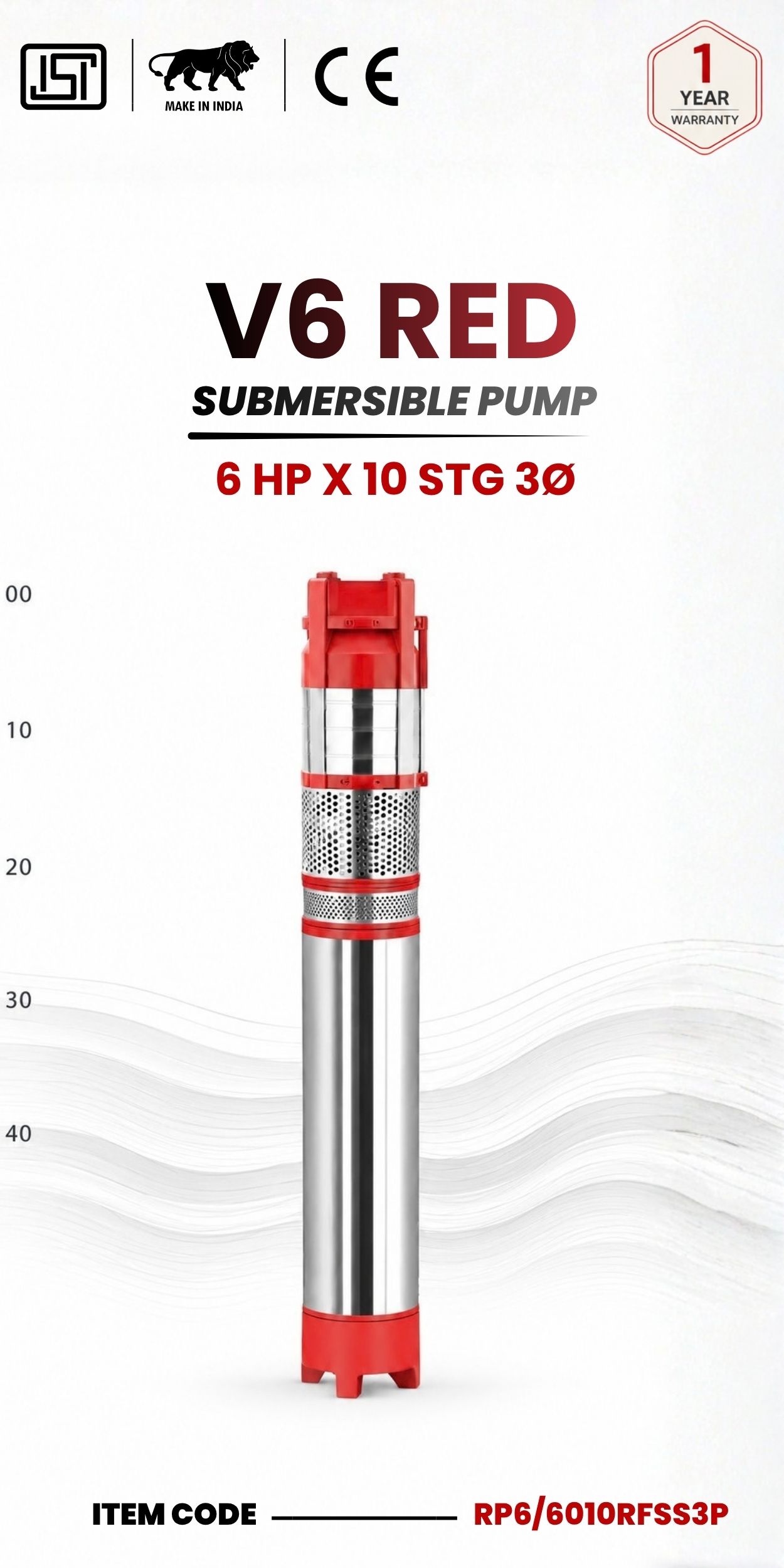 V6 RED Submersible Pump 6 HP X 10 Stg 3P
