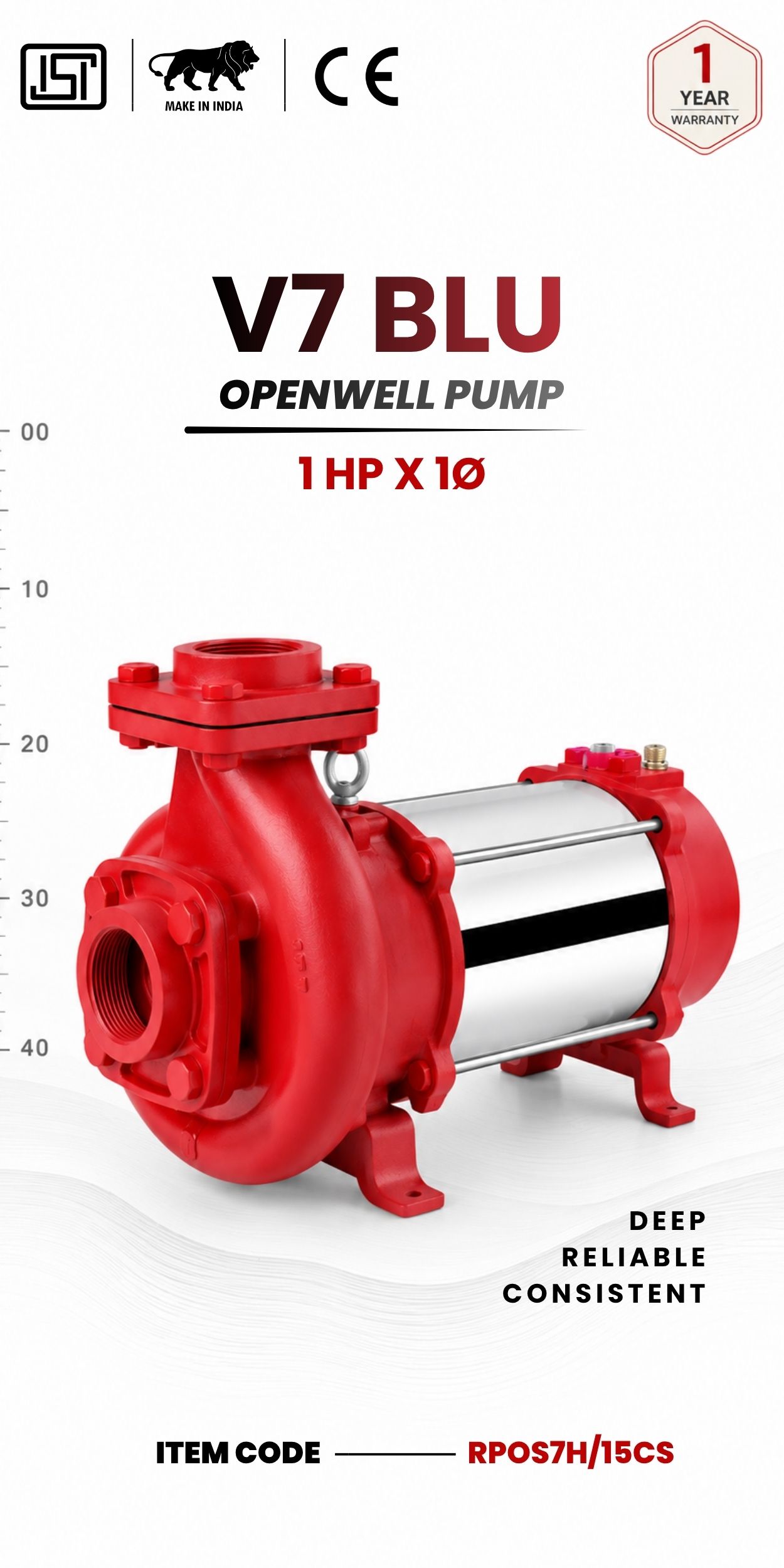 V7 RED Domestic Open Well Submersible Pump  1.5 HP X  1p