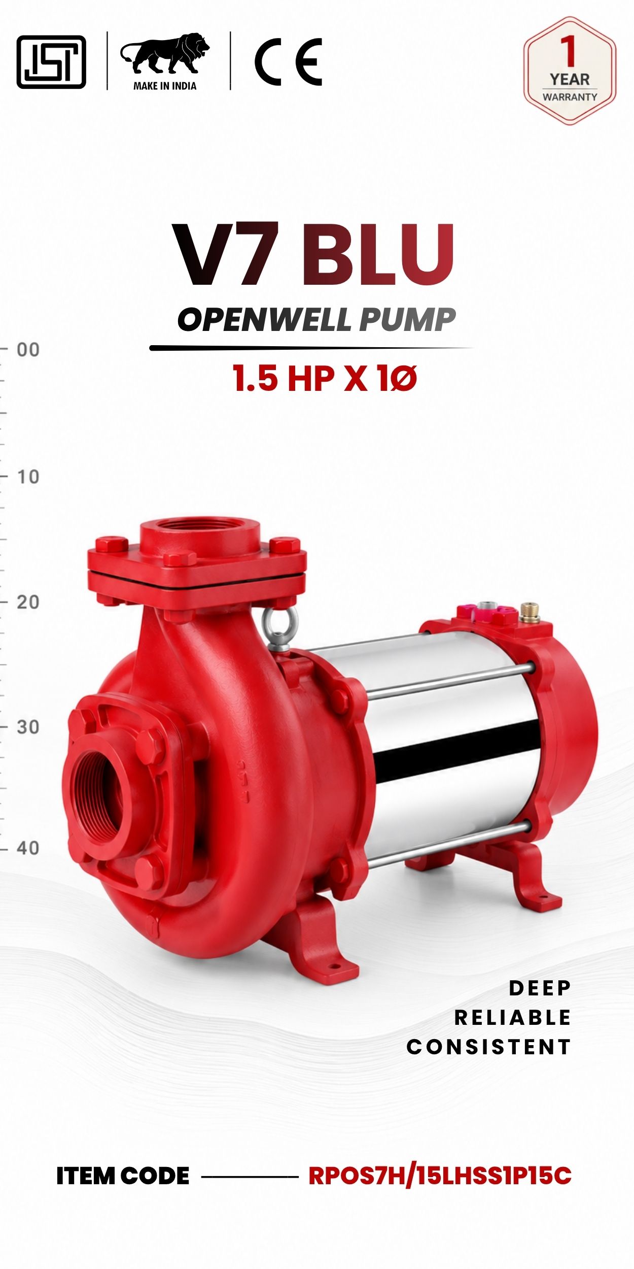 V7 RED Horizontal Open Well Submersible Pump 1.5 HP X  1p