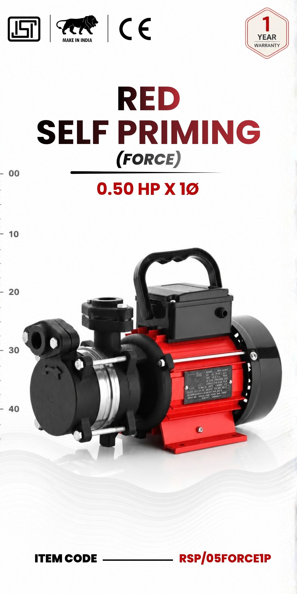 RED Self Priming Pump 0.5 HP X  Stg 1p