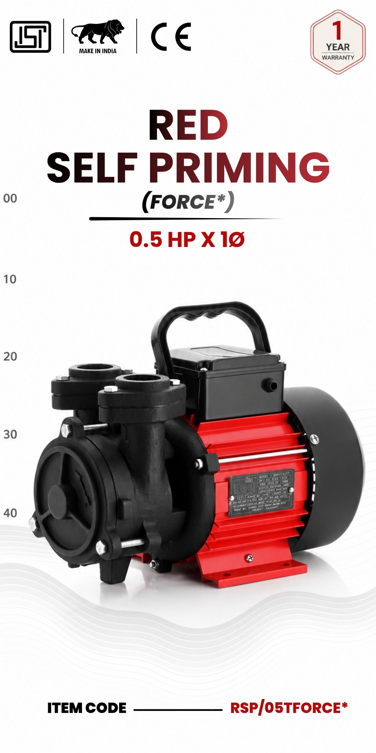 RED Self Priming Pump 0.5 HP X  Stg 1p